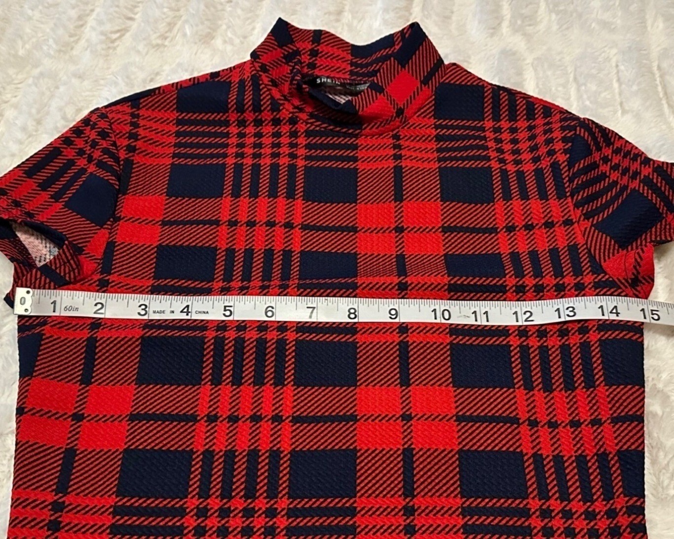 SHEIN Mock Neck Red Plaid Dress Polyester Spandex Blend Women’s Size XS/2