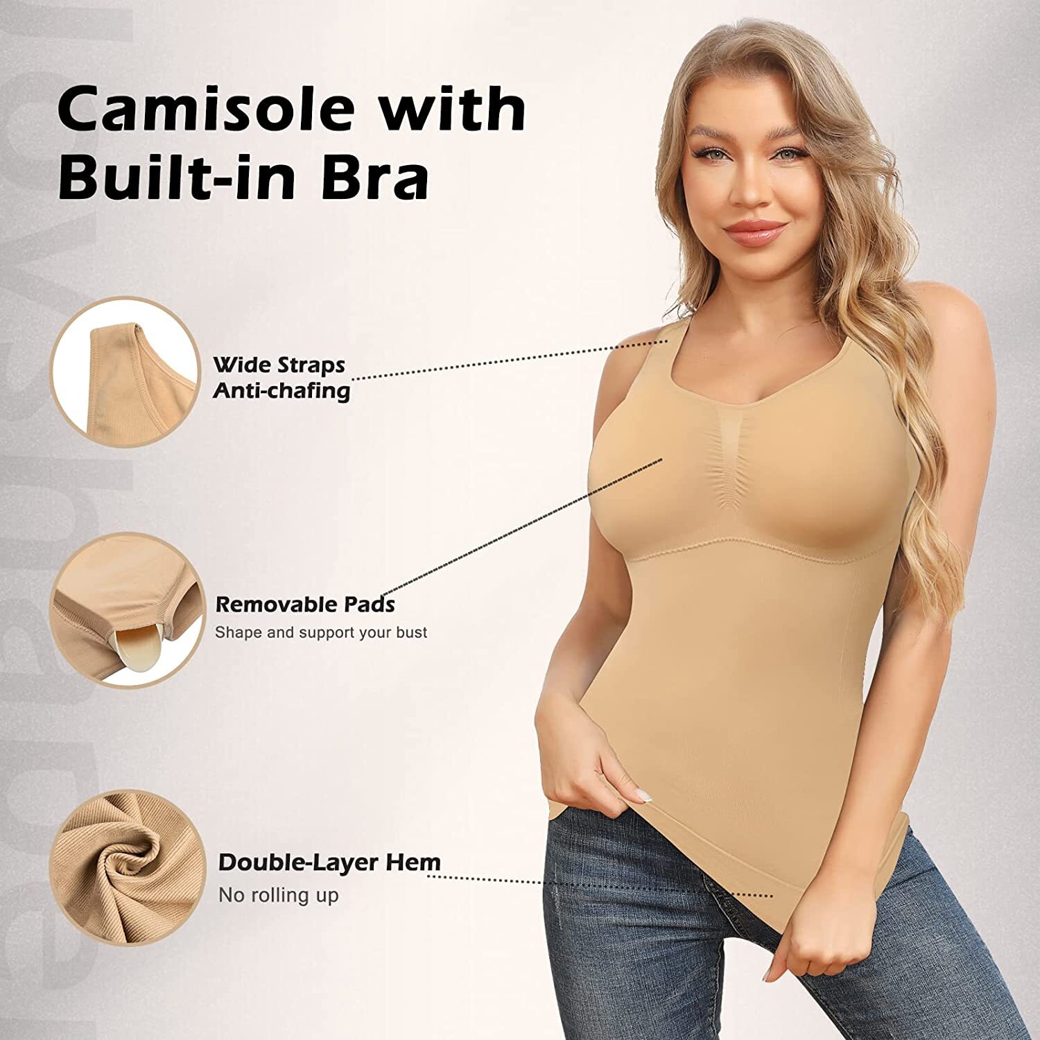 Women Shapewear Camisoles With Built in Bra Tummy Control Tank Tops Body Shaper