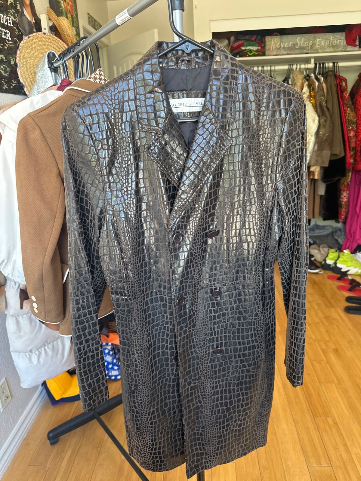 Valerie Stevens long leather crocodile jacket