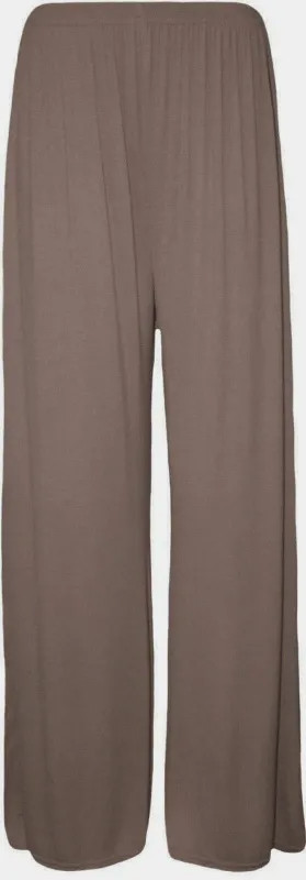 Ladies Palazzo Wide Leg Flared Elasticated Stretch Plain Trousers Womens Wide UK