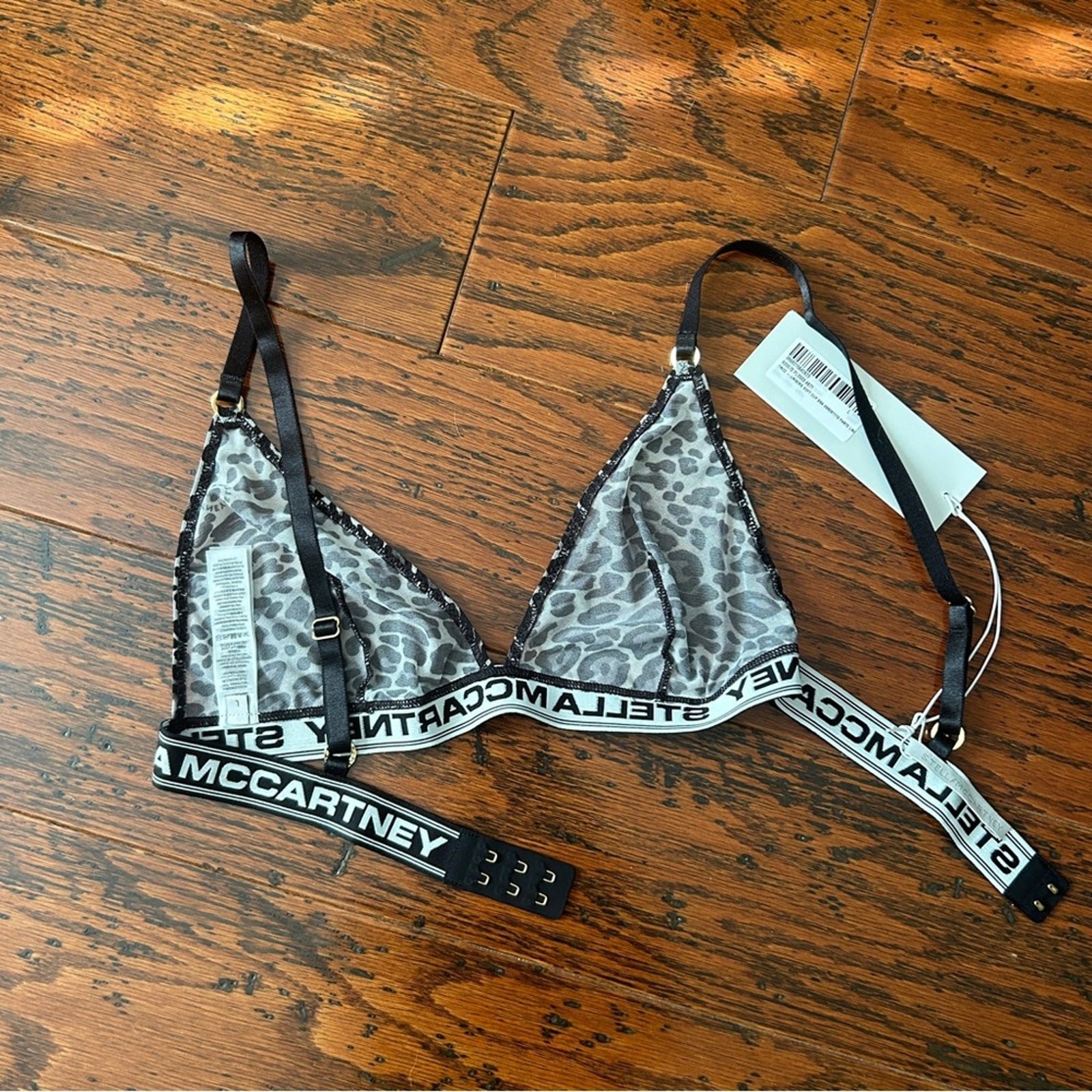 Stella McCartney Leopard Print Triangle Mesh Bra with Logo Band Sz Small NWT