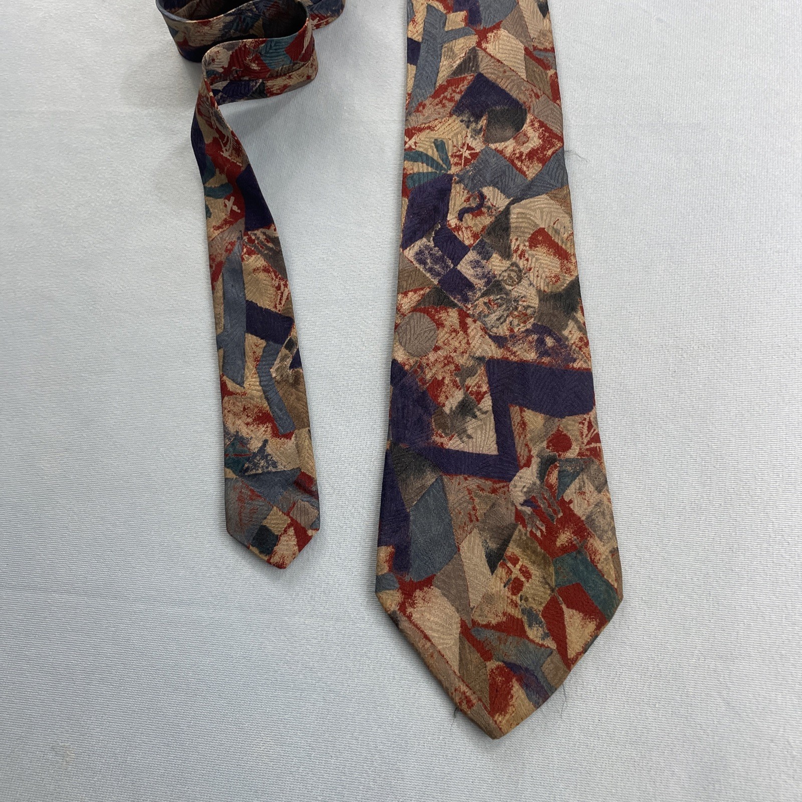 Rubinacci Silk Neck Tie MCM Mod Abstract Art Splat Brown Red Blue vtg 4×59 Wear