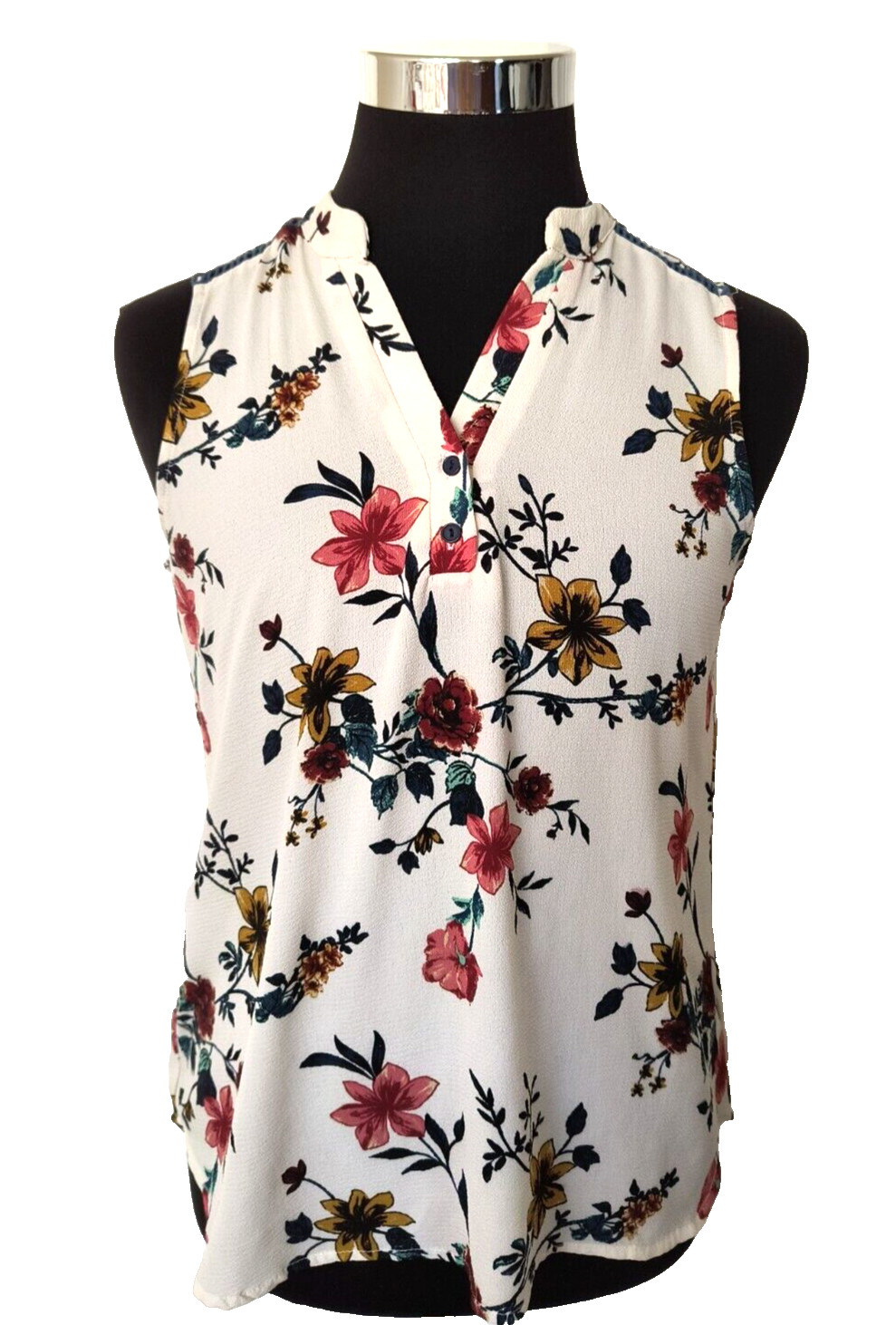 Cure Sleeveless Blouse Women’s Size Medium Pullover Multicolor Floral on Ivory