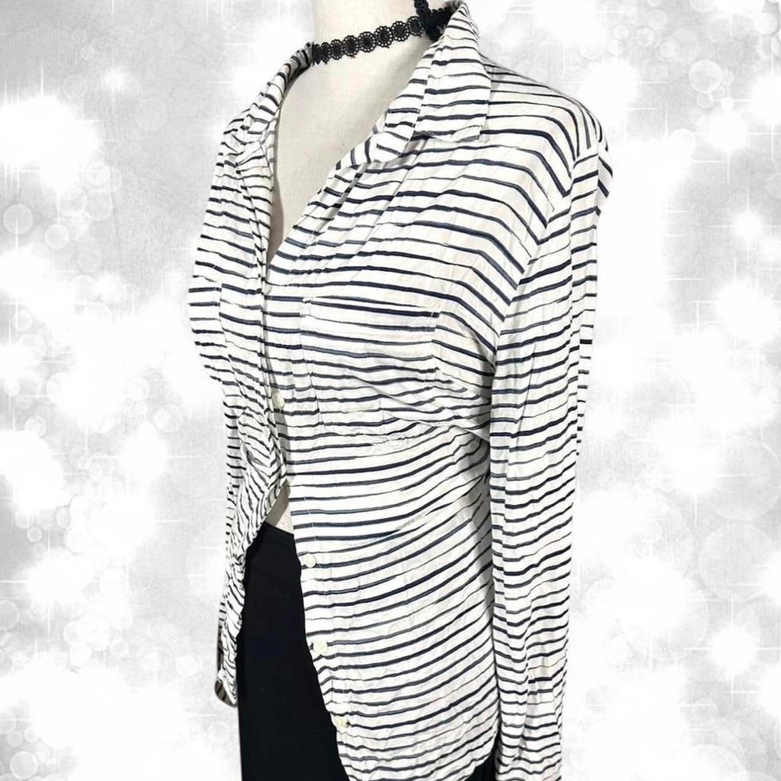 Y2K style striped long sleeve button up top. Grunge boho