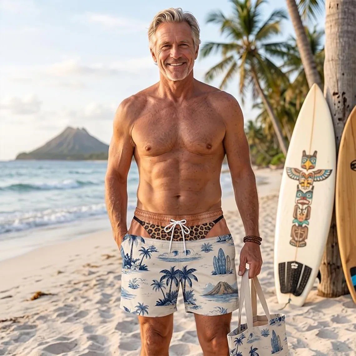 Funny Men’s Swim Trunks, Custom Fake Underwear Beach Shorts Size S-5XL