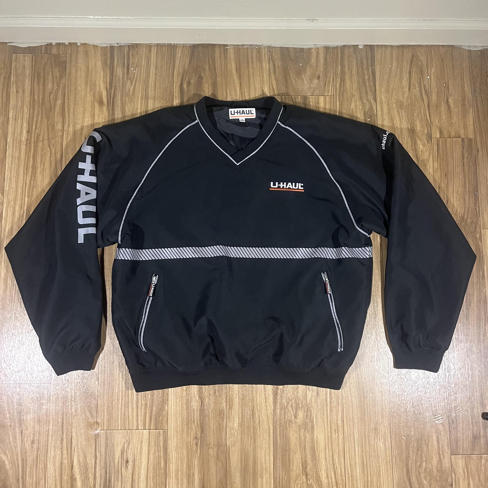 Vintage U-Haul Work Jacket Mens Medium Black Windbreaker Reflective Uniform