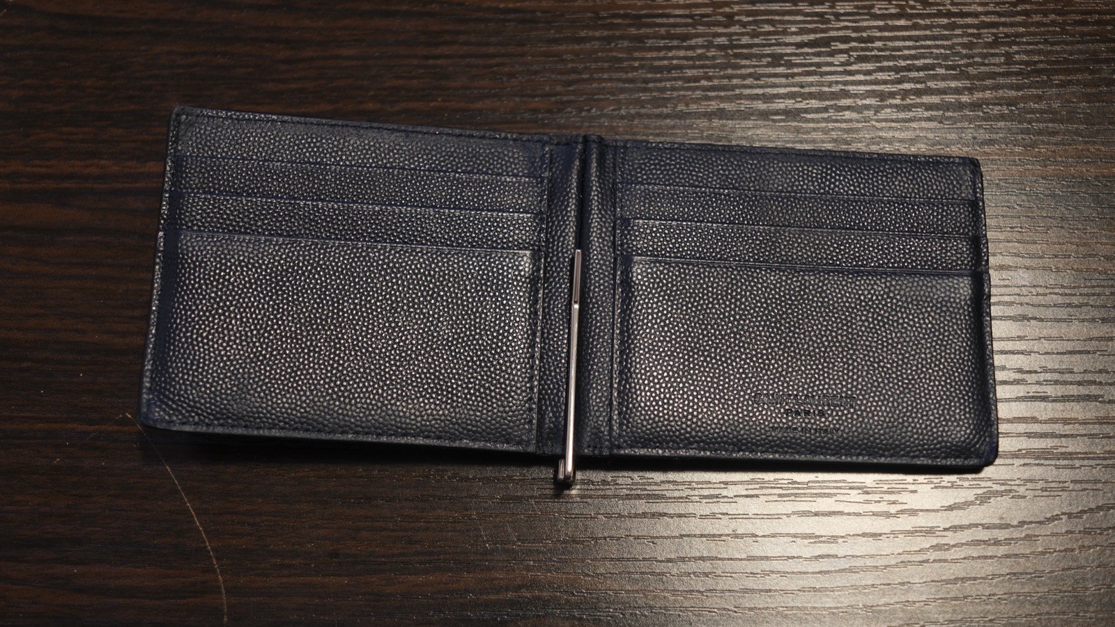 Saint Laurent Men’s Black Bifold Wallet w/ Money Clip, Navy