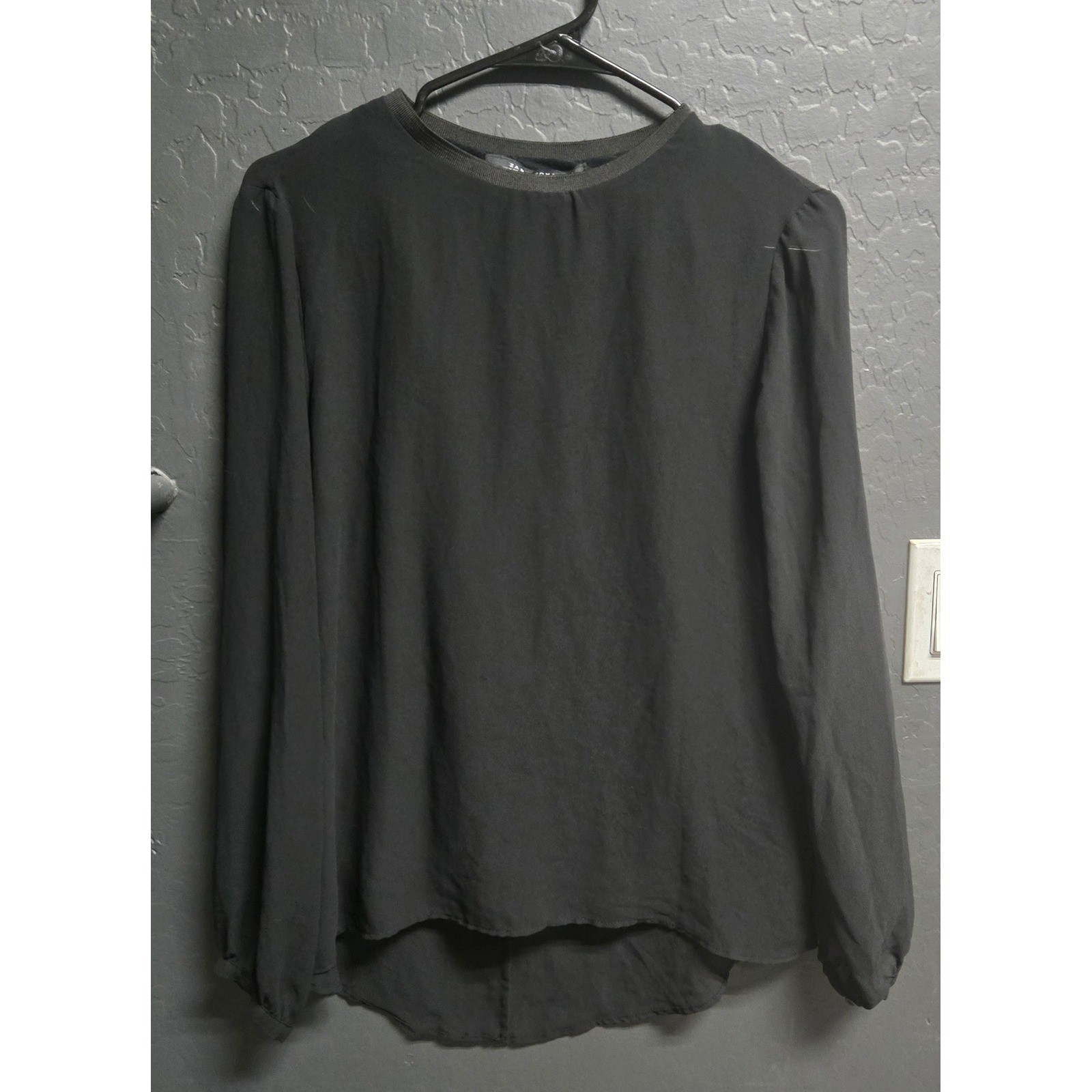 Zara Woman Black Long Sleeve Sheer Blouse Office goth Modern Goth Dark Feminine