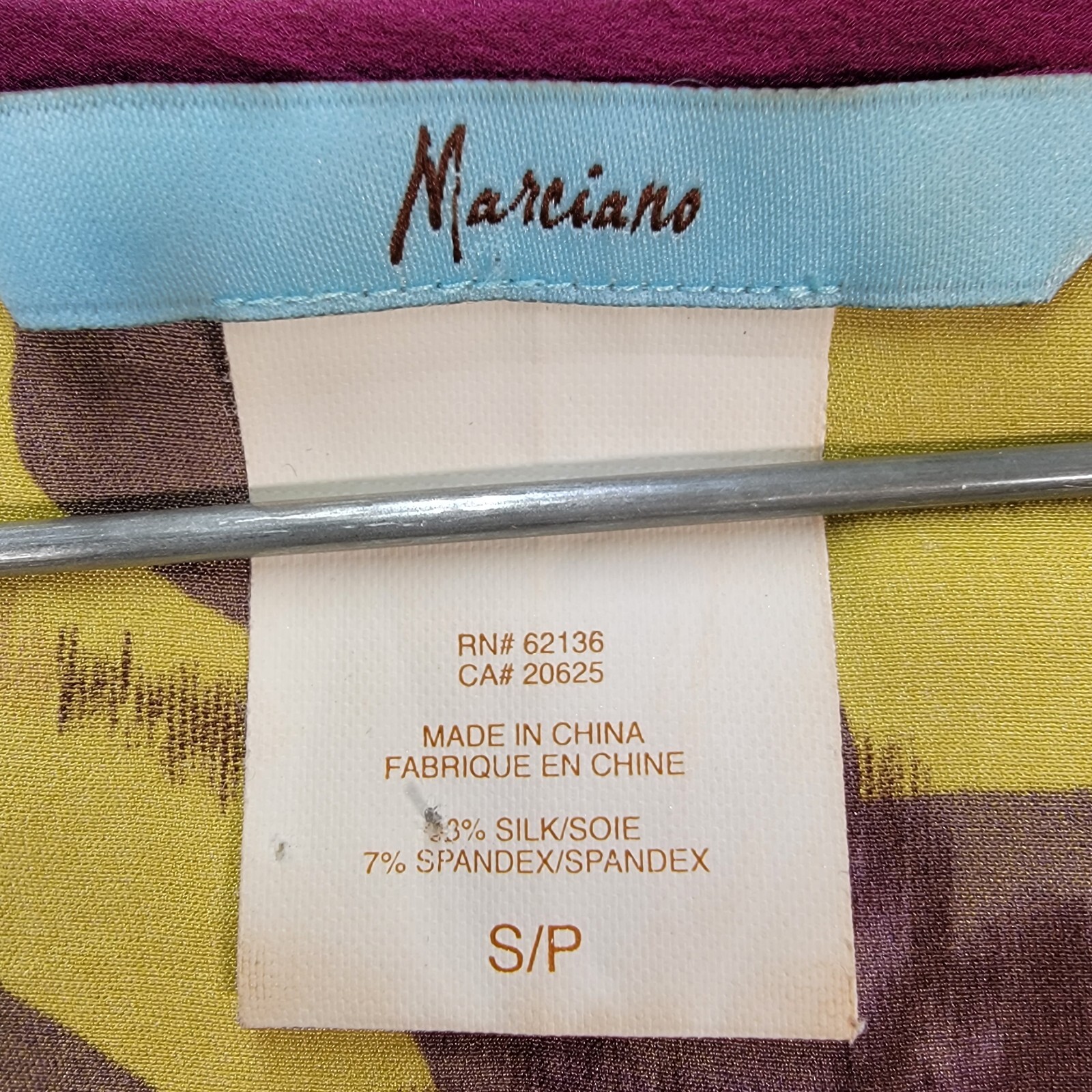 Marciano Women Top Size S Yellow Floral Ombre Silk V Neck Y2K Puff Sleeve Blouse