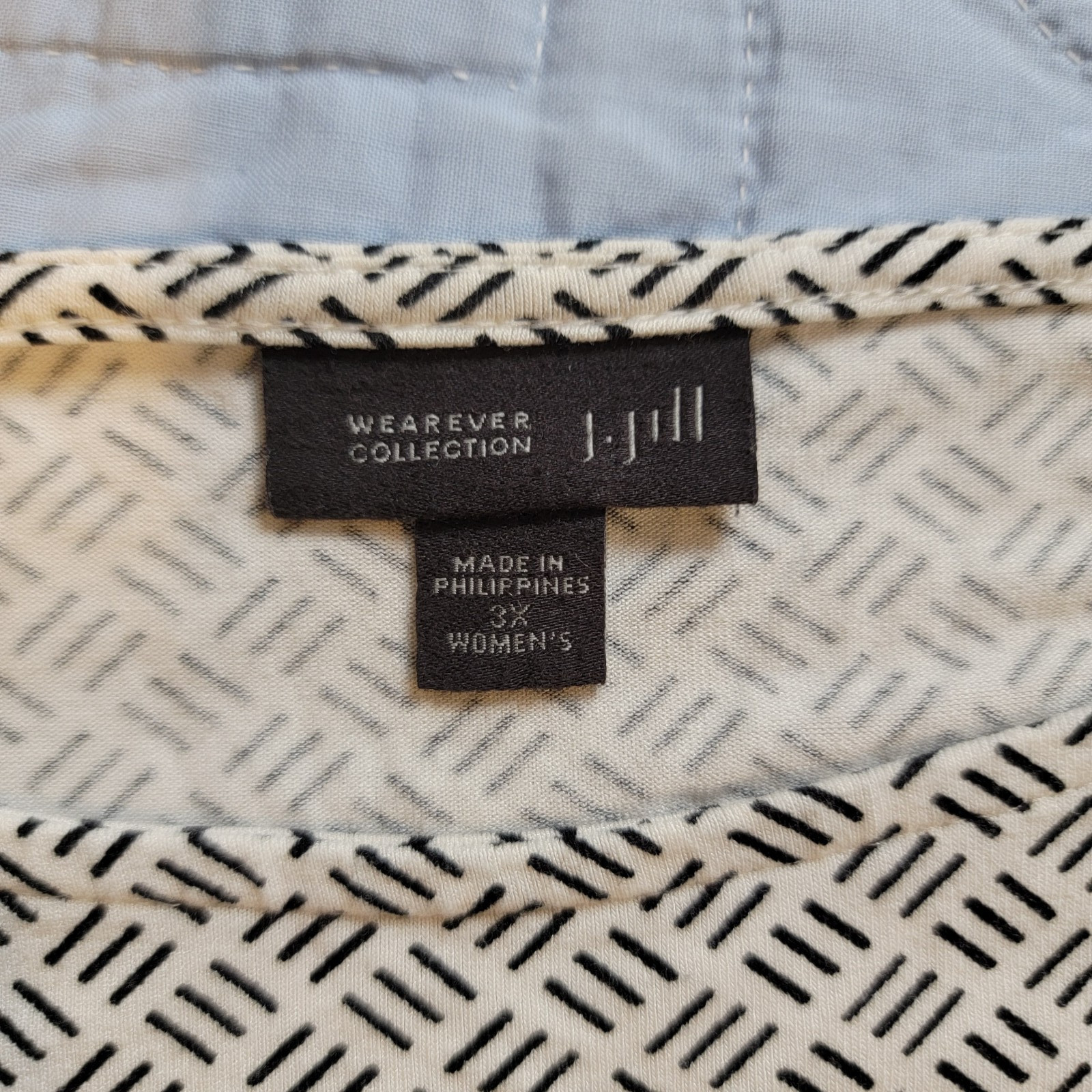 J.Jill Wearever Collection Tunic Top 3X White Black Geo Print Stretch