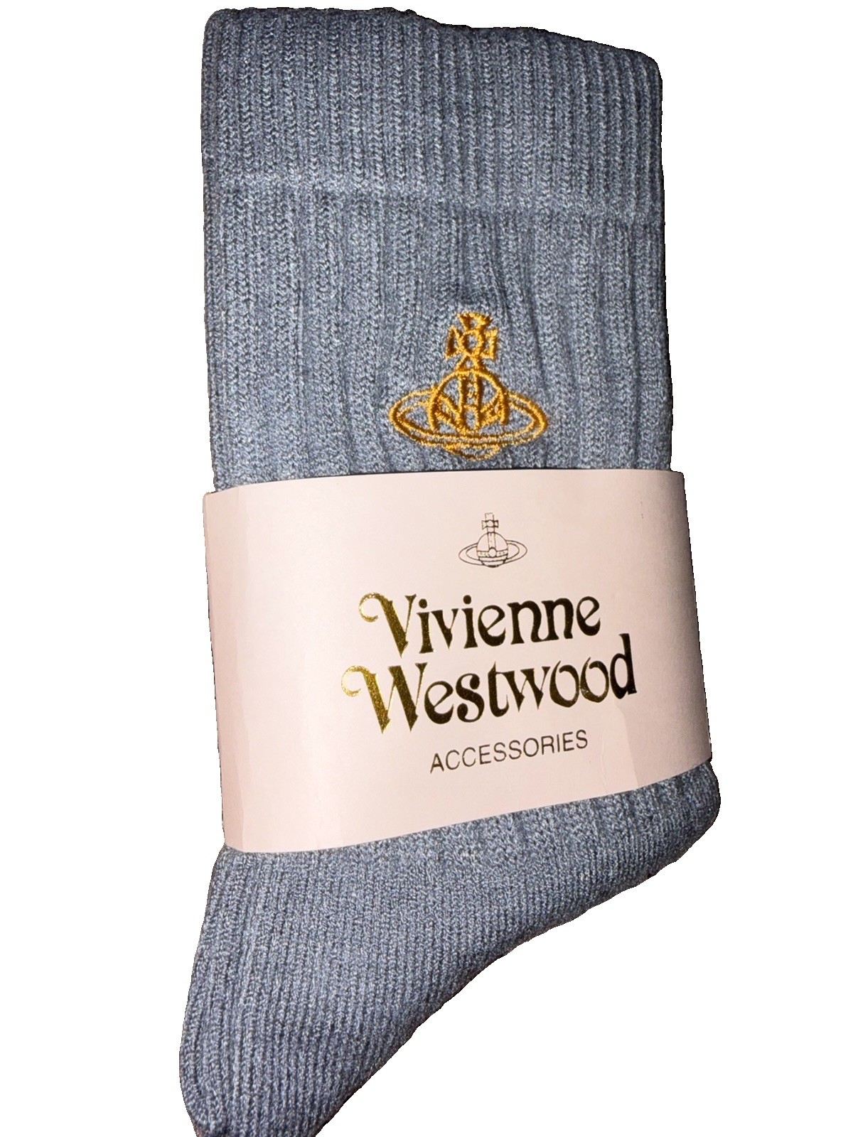Vivienne Westwood Women’s Cotton Blend Ribbed Crew Socks Gray Gold Logo 1 Pair