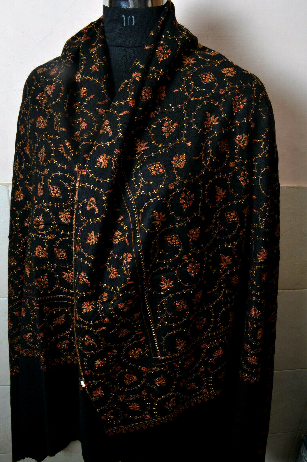 BLACK KASHMIRI WAVE EMBROIDERY JAAL – 100% CASHMERE PASHMINA SHAWL ~ 16 DESIGNS
