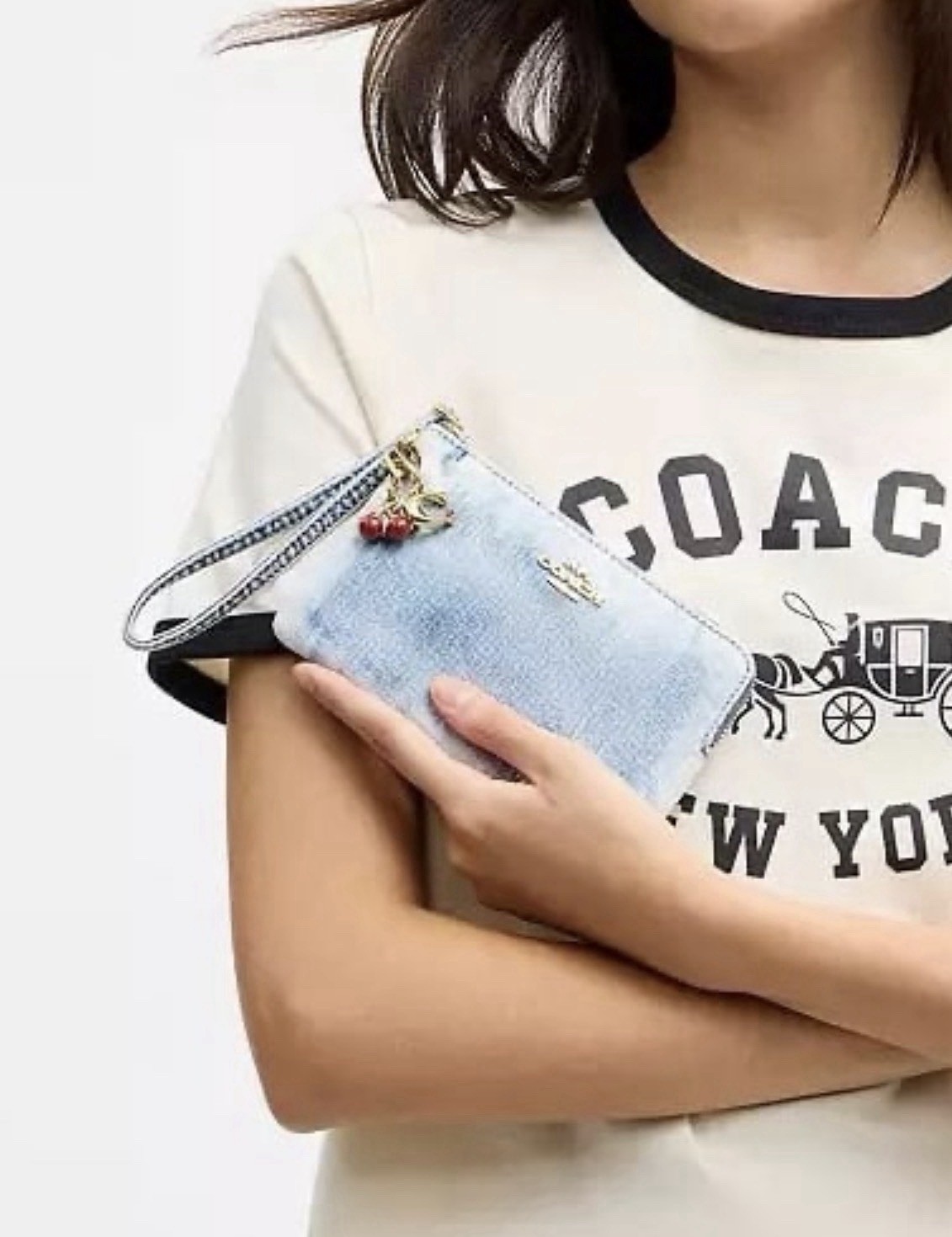 NWT Coach Corner Zip Wristlet With 2 CHARMS In Loved Light Indigo Denim