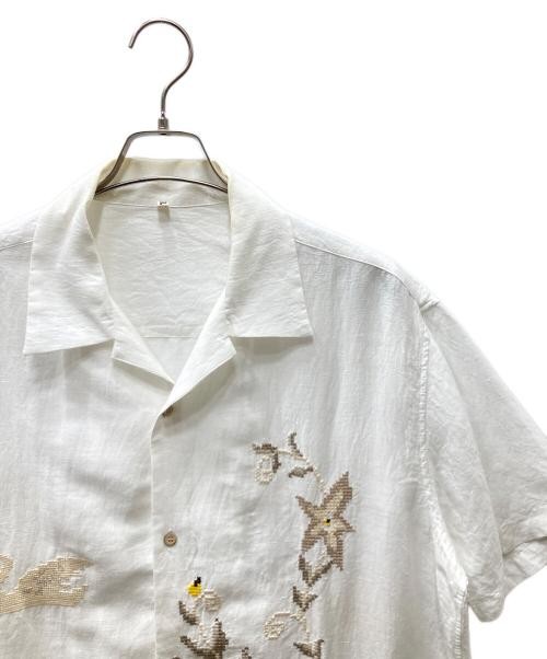 KHOKI Cross-stitch Linen Shirt Men’s White, Size L, Embroidered Cotton Blend
