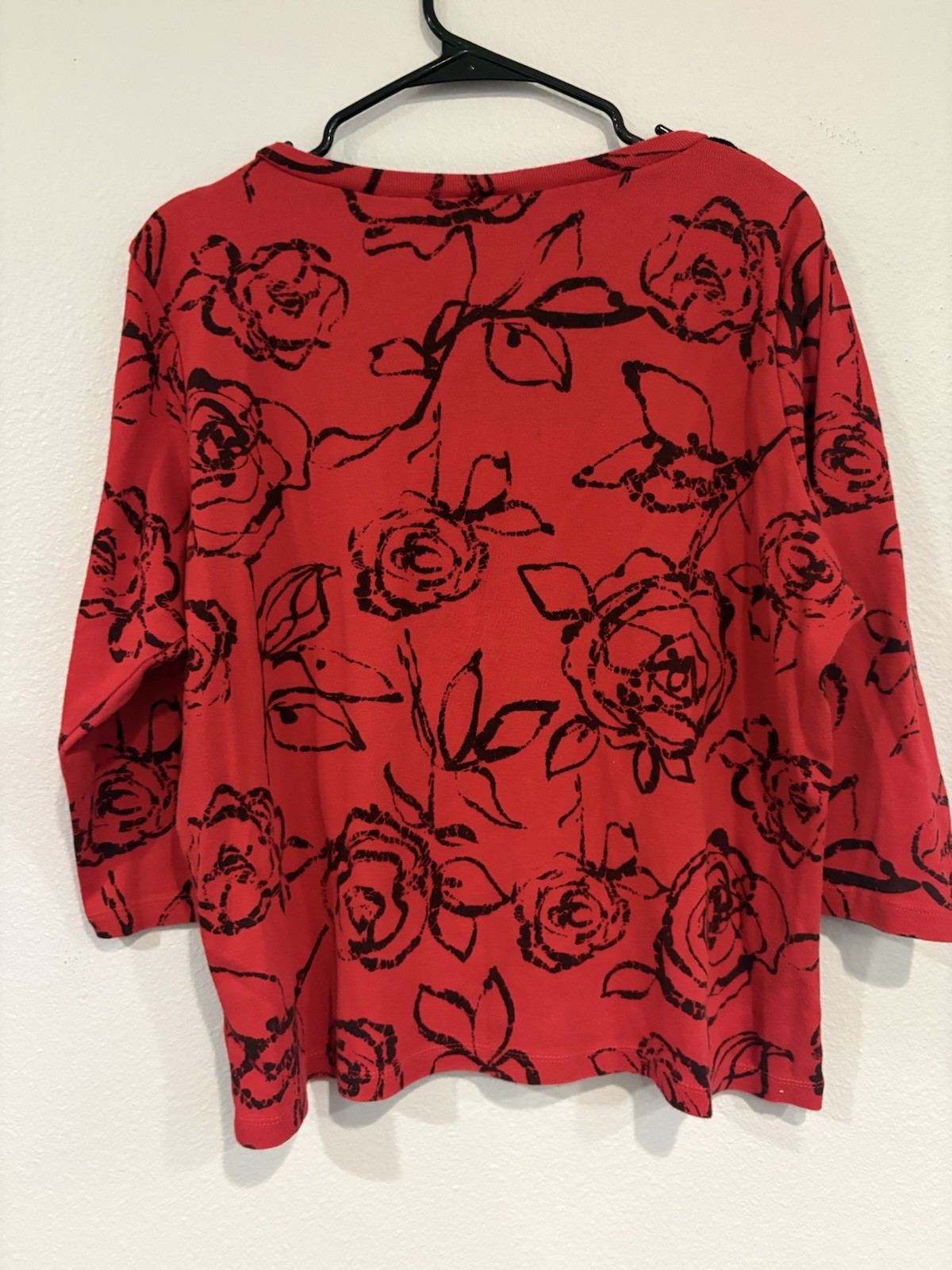 Rafaella Red Black Floral Knit Button Front Round Neck Cardigan Sweater 1X