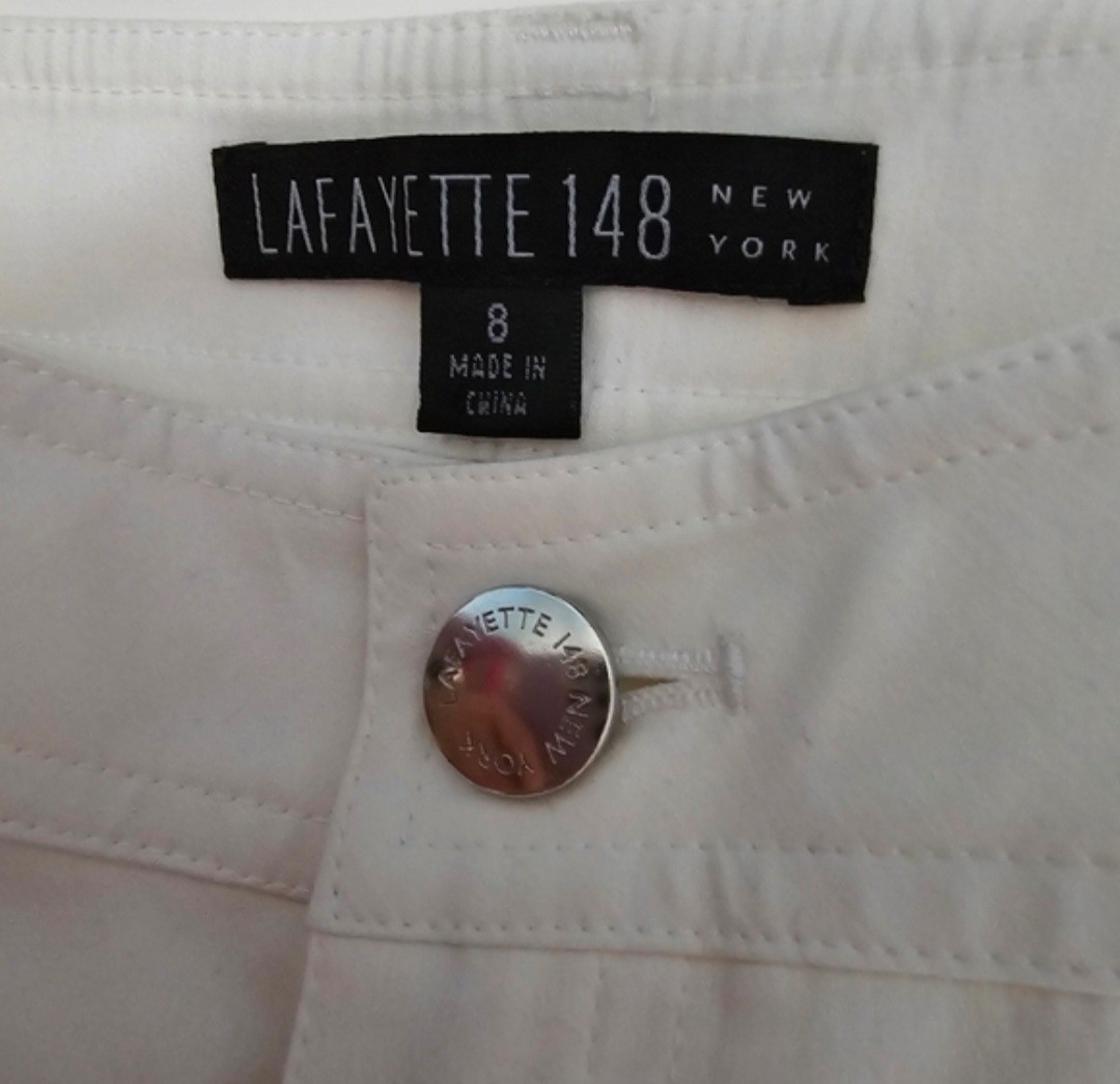 Lafayette 148 New York Bootcut White Minimalist Pants W/Front & Back Seam Sz 8