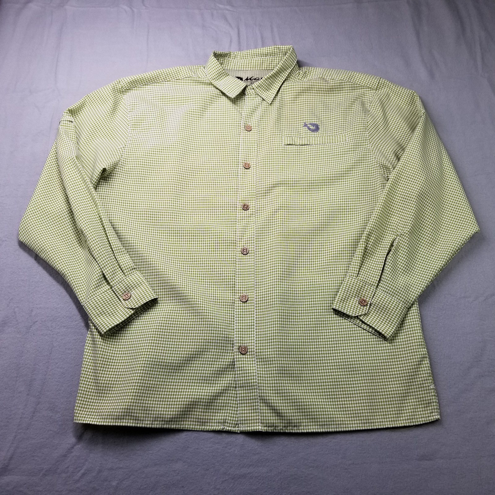 Mojo Sportswear Button Shirt Mens Size XL Green Plaid Long Sleeve Fishing