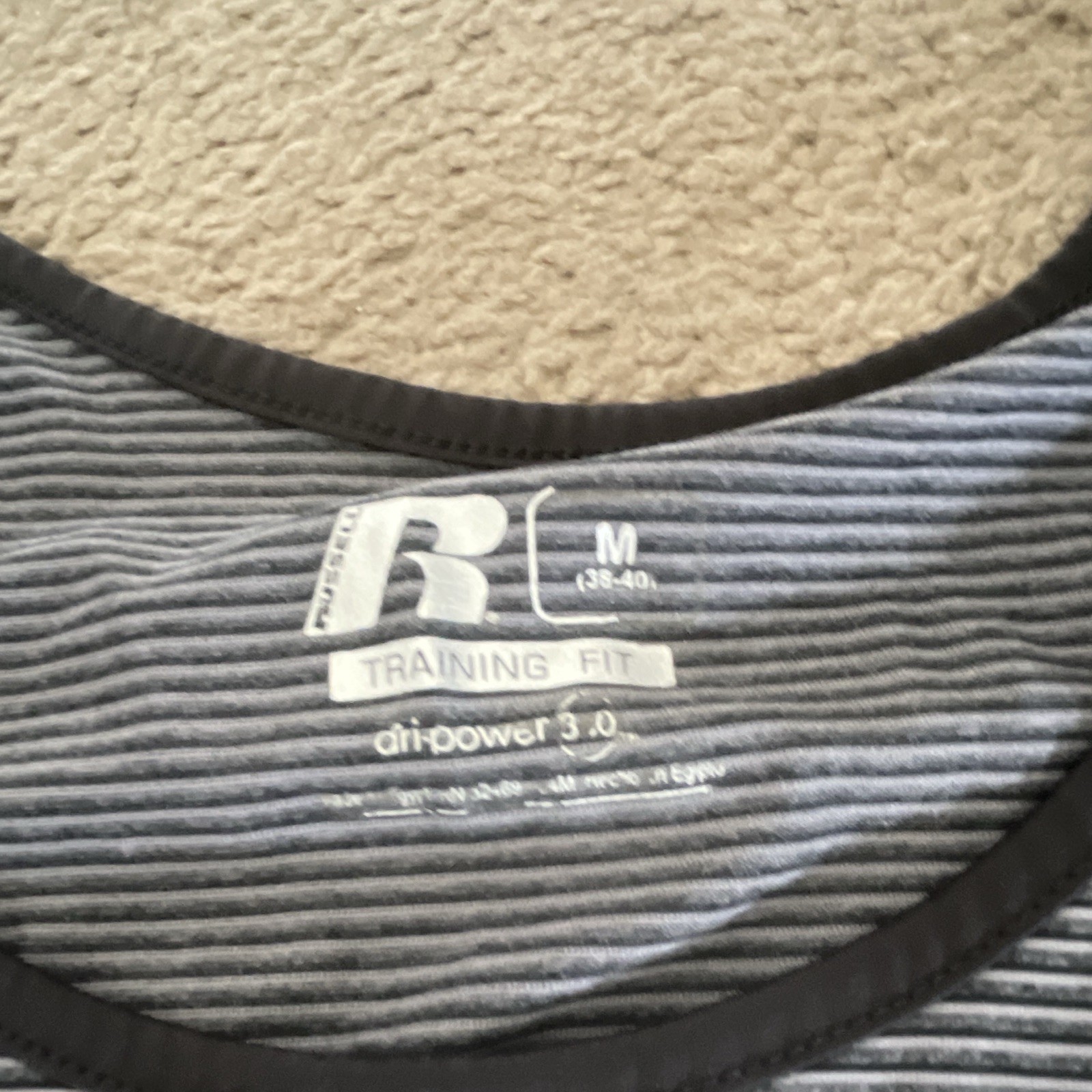 Russell Dri-Power 360 Men’s Gray/Black Striped Tank Moisture Wicking Crew M