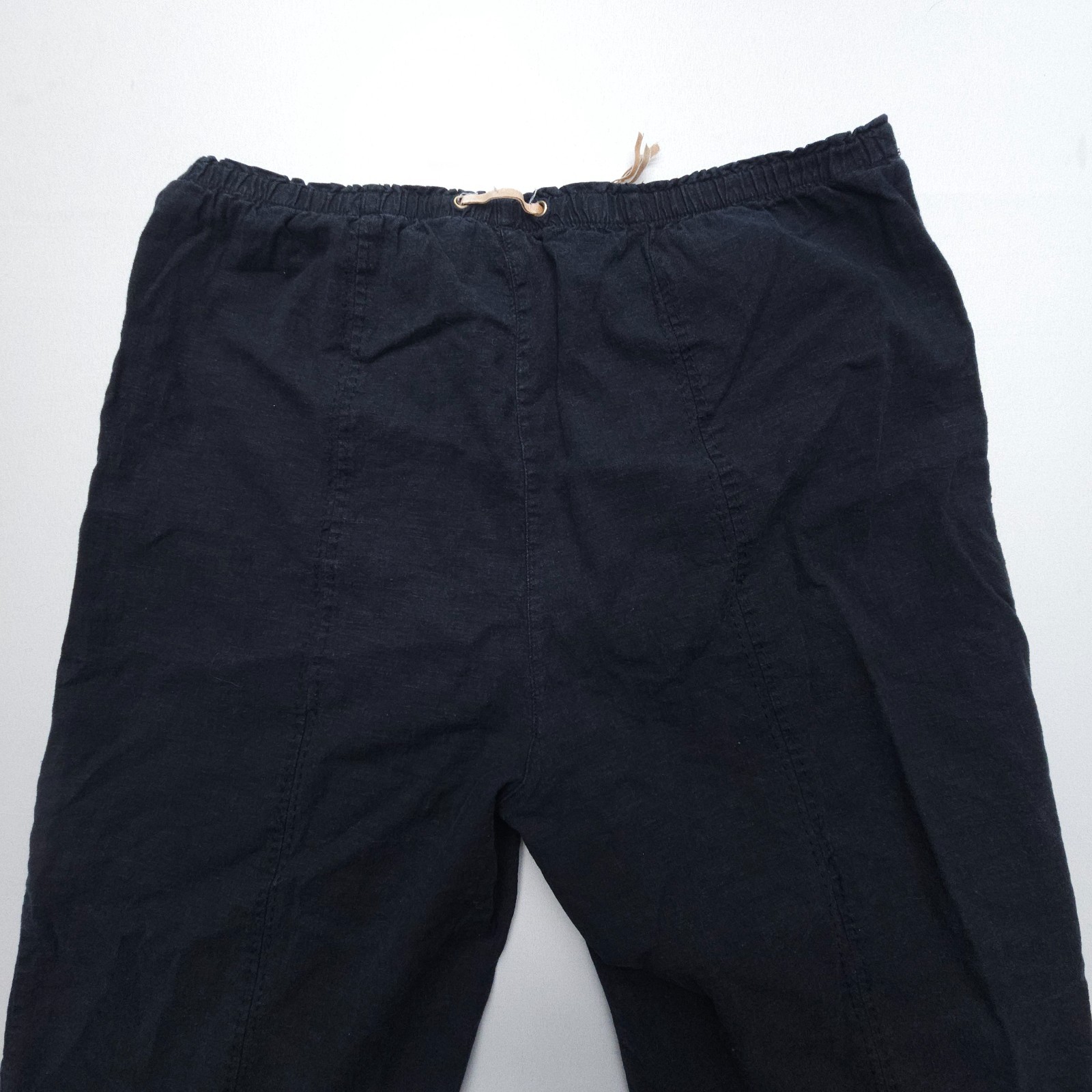 Kathy Ireland Linen Rayon Pull On Capri Crop Pants Size Large Black Flowy