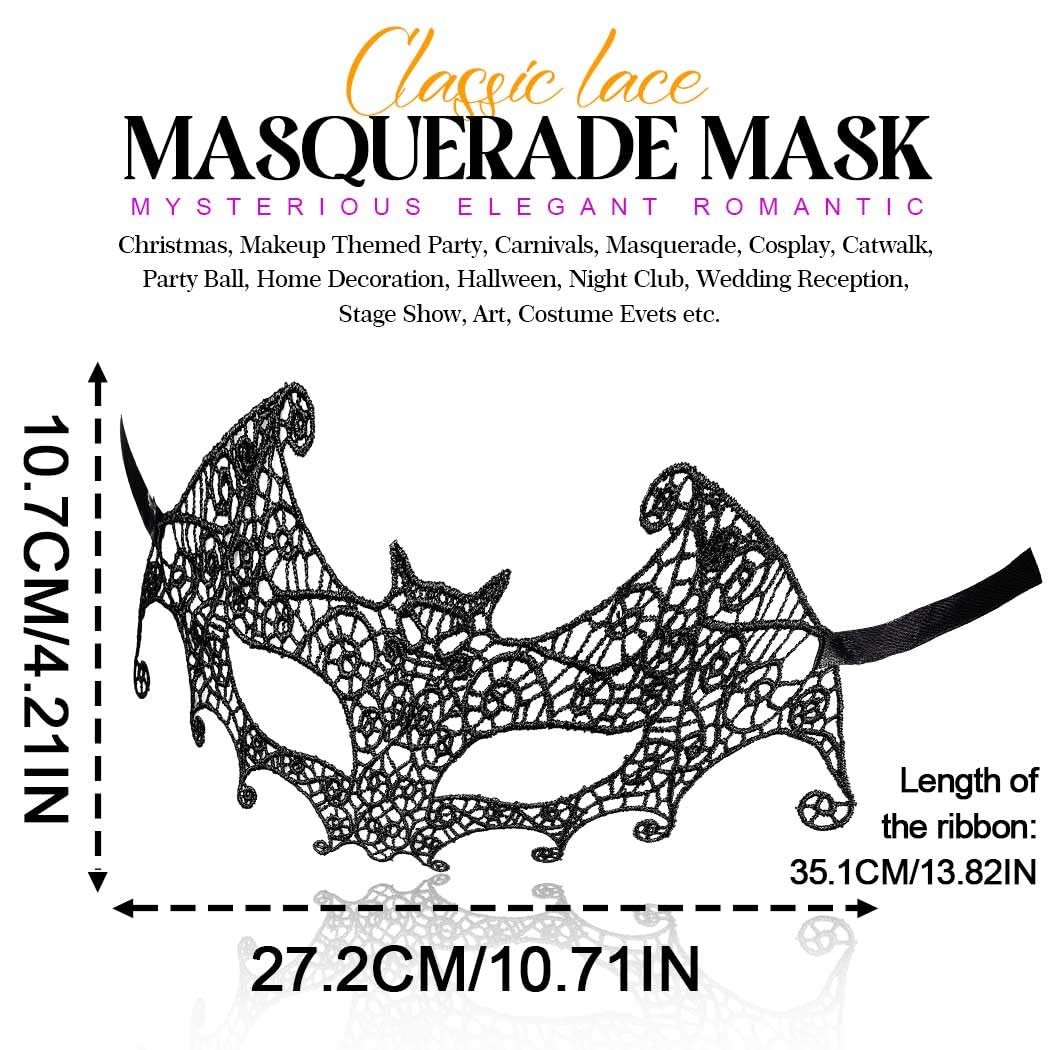 Lace Masquerade Mask Black Halloween Masks for Women (Great Bat)