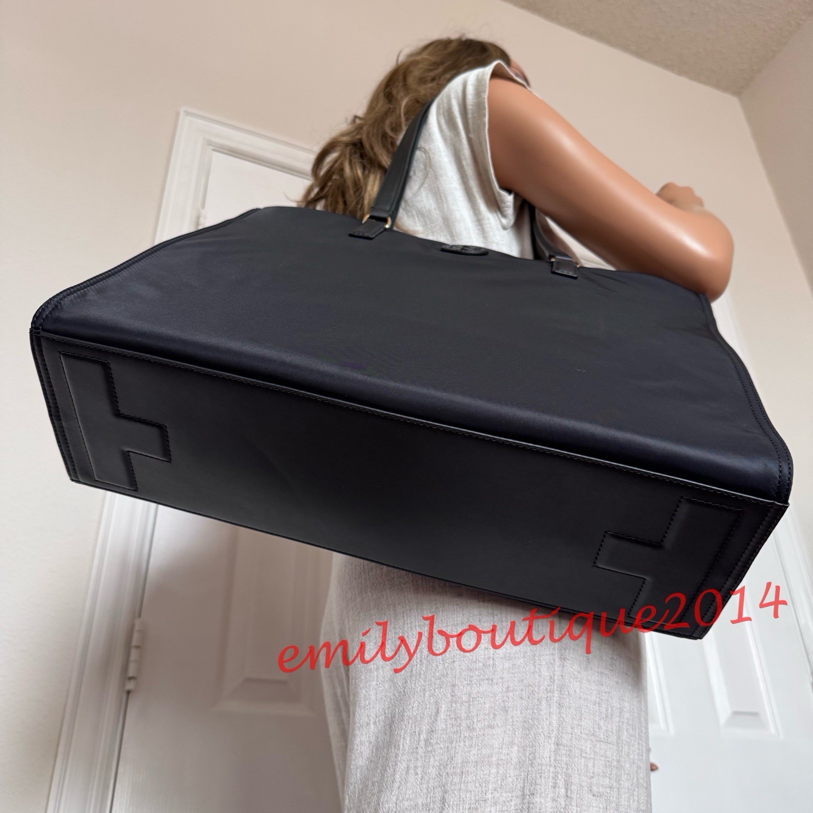 NWT Tory Burch 136144 Nylon Ella Tote Black Large Bag Lightweight
