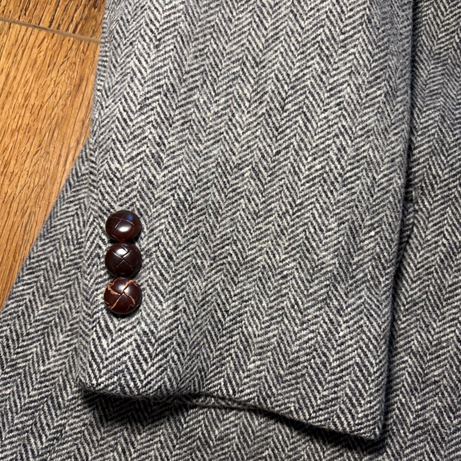 Deansgate Mens 46R Lambswool Herringbone Blazer Gray Sport Coat Luxury Vintage