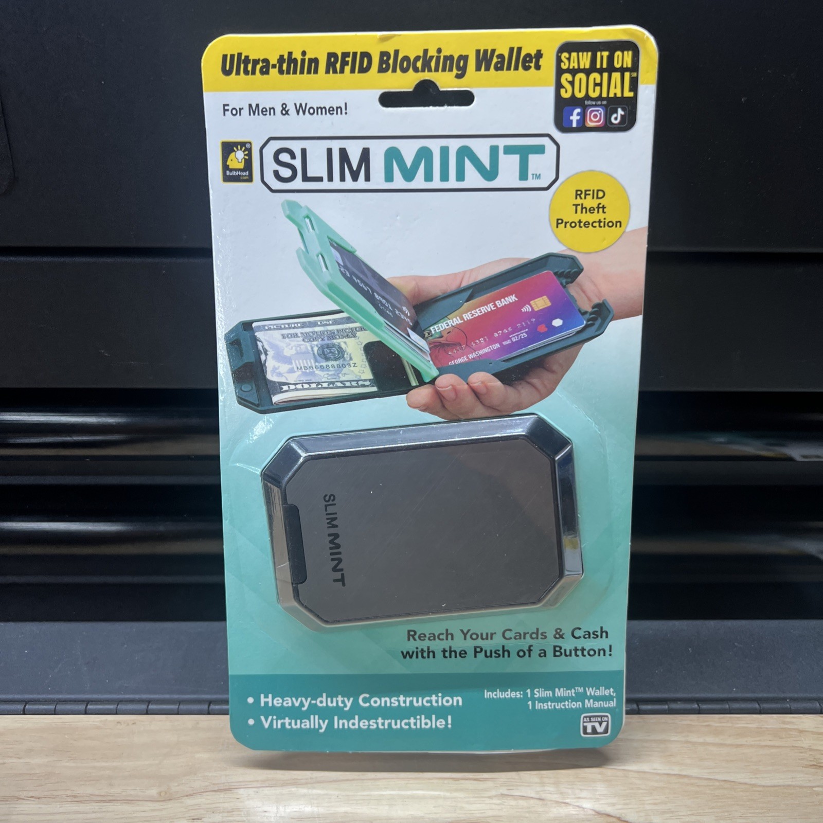 Slim Mint Wallet Ultra-Thin RFID-Blocking, AS-SEEN-ON-TV, ID Theft Protection. F