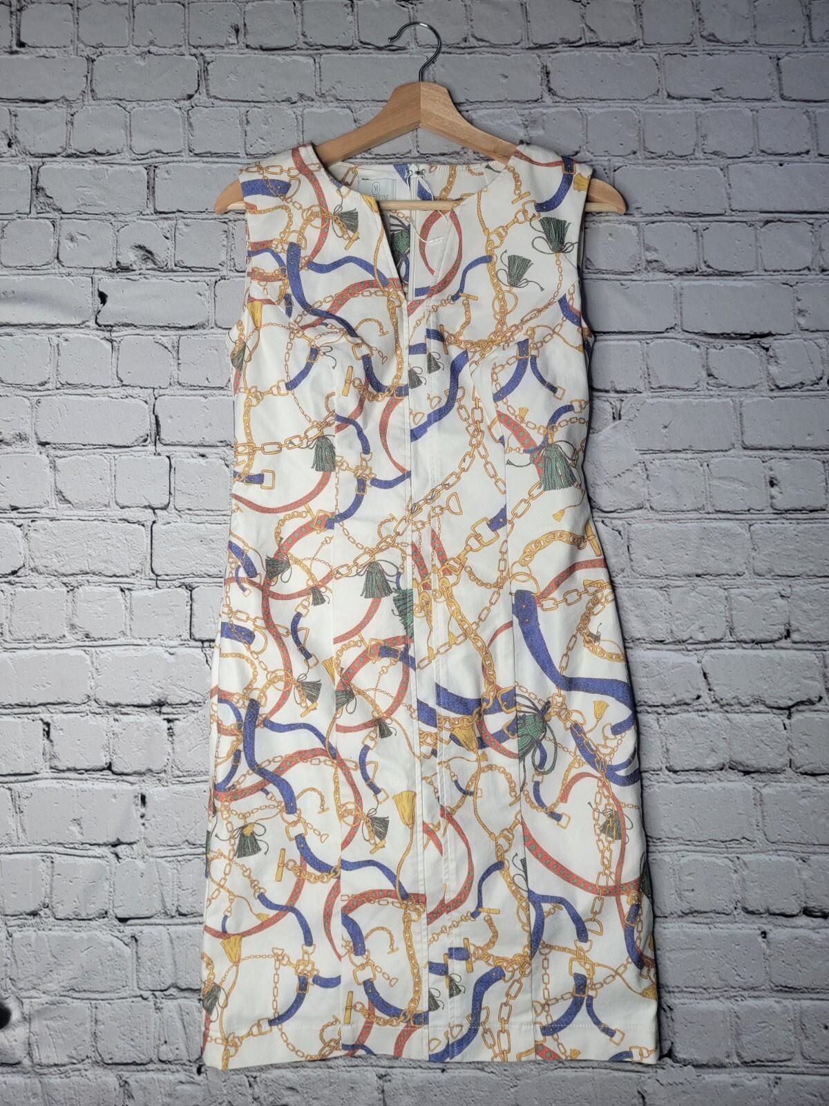 Madeleine Sleeveless Shift Dress With Chain Print In Natural White Size 6