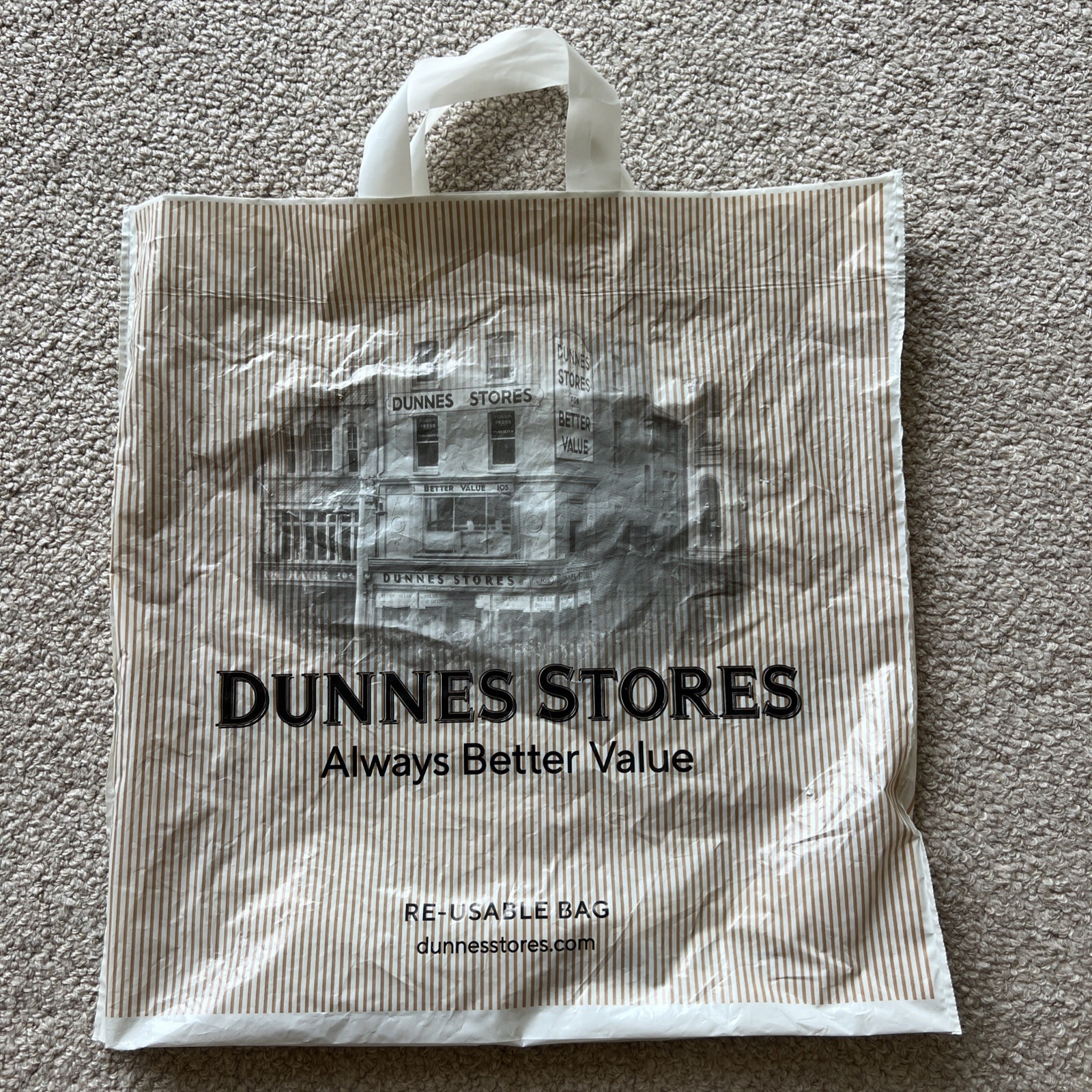Dunnes Stores Dublin Ireland Re Usable plastic shopping tote bag 16×16.5″