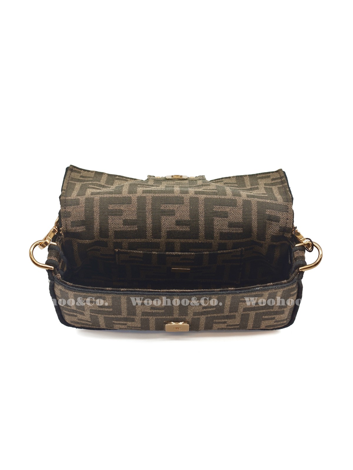 FENDI Baguette Mini Jacquard Ff Fabric Bag Brown 7.9 x 2.0 x 5.1 in