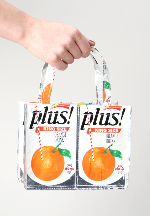 Purse Made from recycled Orange Drink Packaging / Upcycled Handbag Y2K