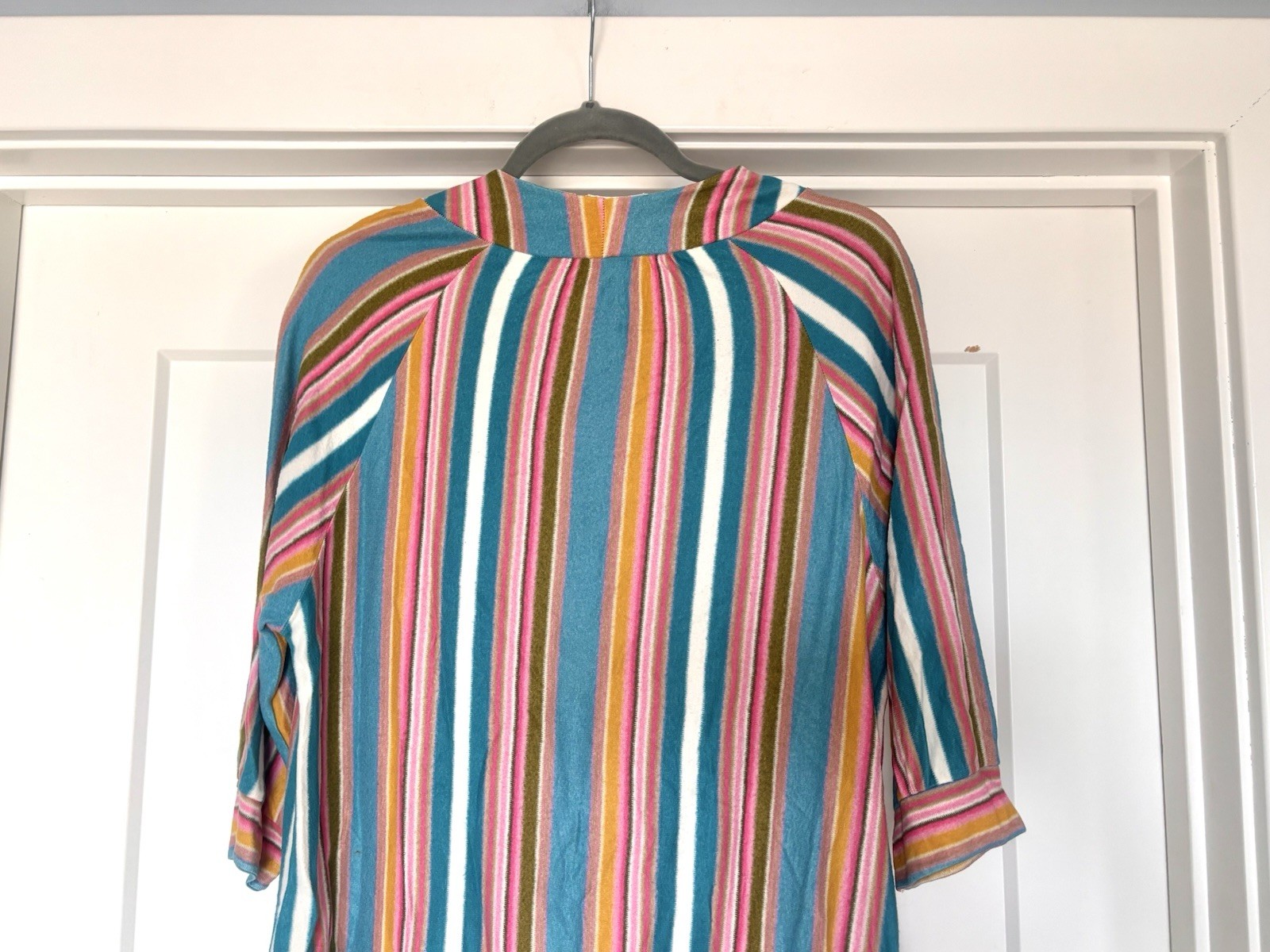Vintage 70s Striped Colorful Terry Midi Lounge House Dress/ Pool Cover Up- Sz M