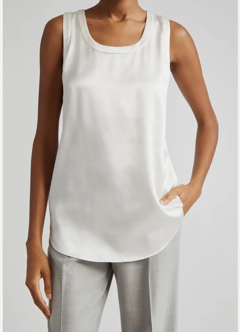 Lafayette 148 New York Women Ivory Reversible Perla Silk Blouse Tank Top Size M