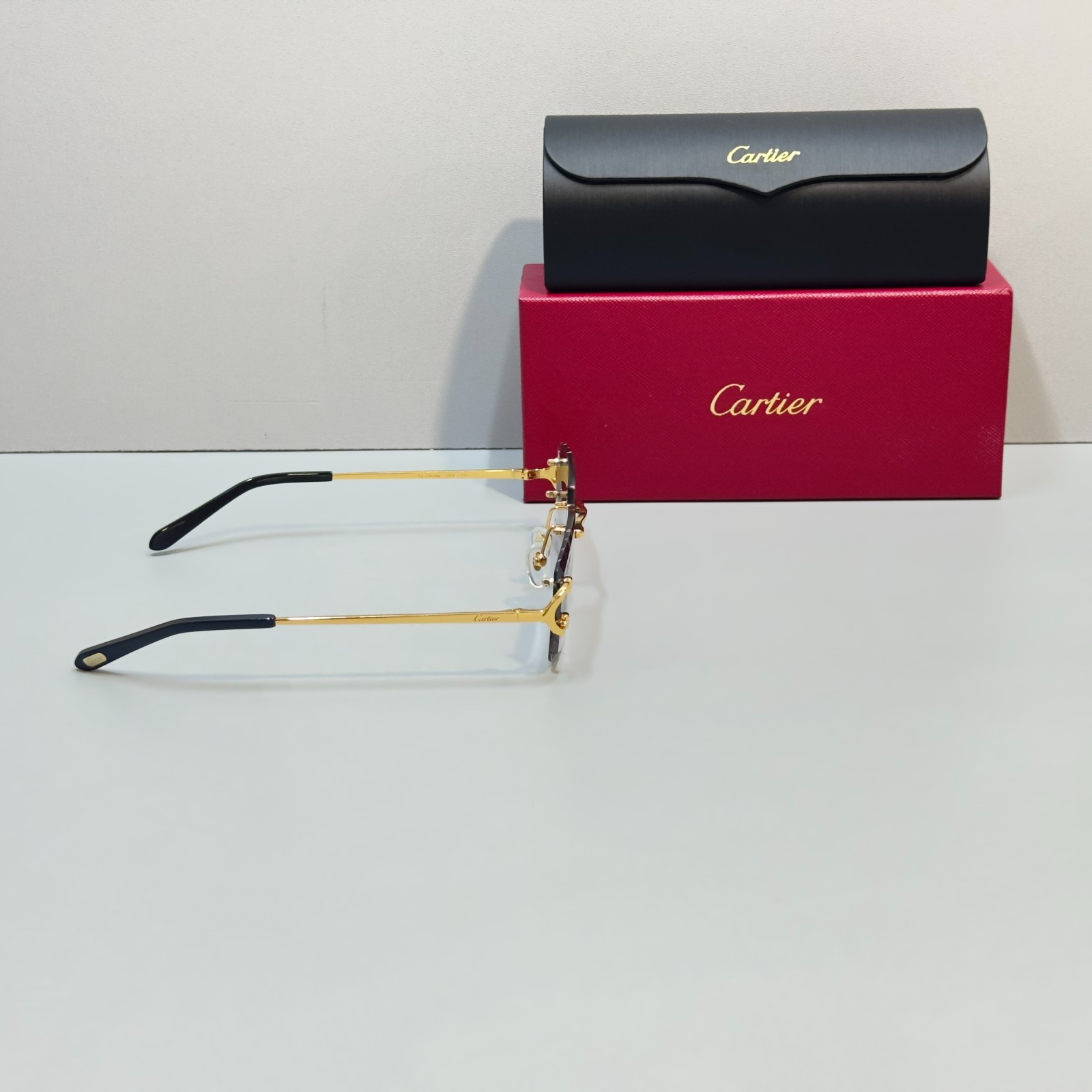 Cartier CT0092O Big C Gold Rimless Gray Gradient Sunglasses New w/ Box