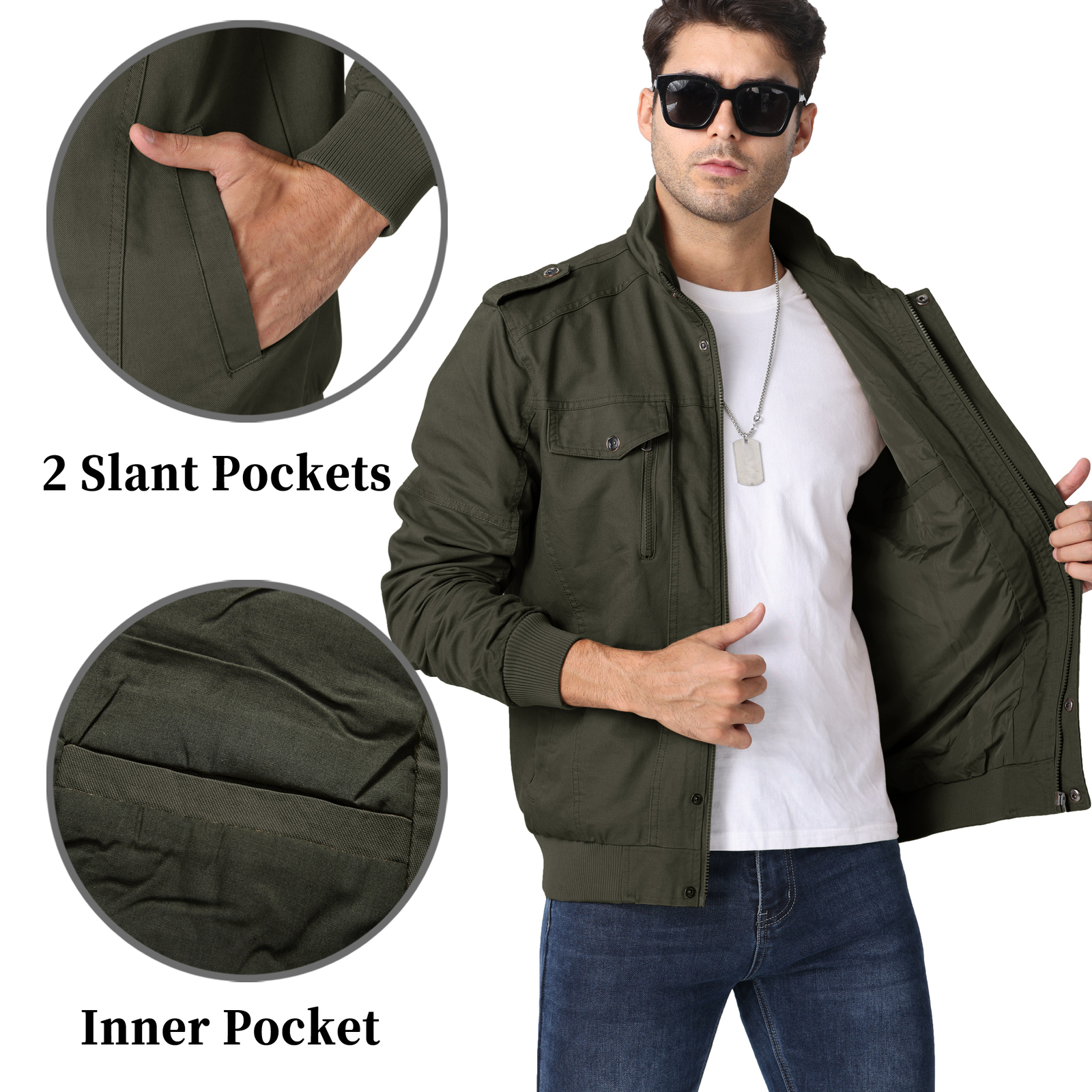 Men’s Spring Fall Cotton Jacket Bomber Jacket Casual Cargo Work Lightweight Coat