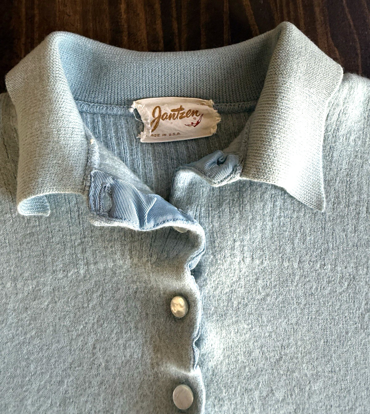 Vintage 1950s Jantzen Knit Collared Knit Sweater Top Made in USA Womens S