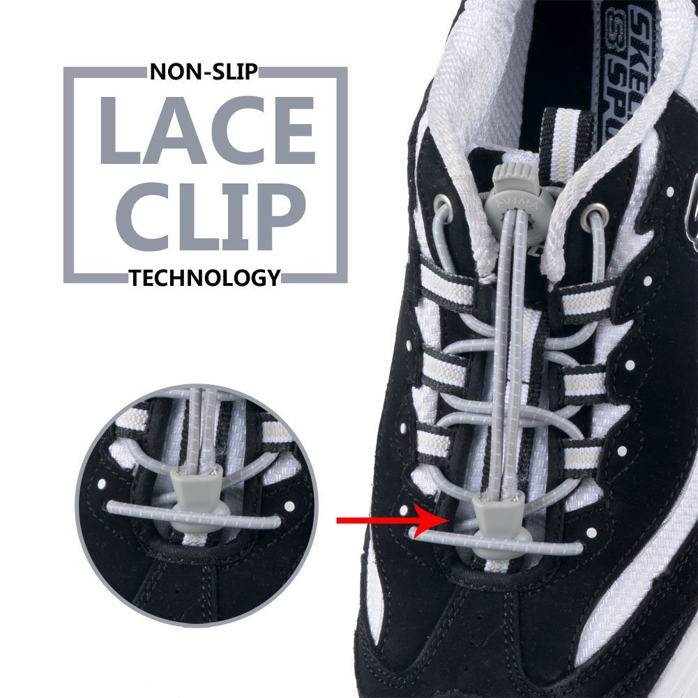 AVIMA Premium SPORTS LACES WITH LOCK – Elastic No Tie Shoelaces Grey – 10 Pack