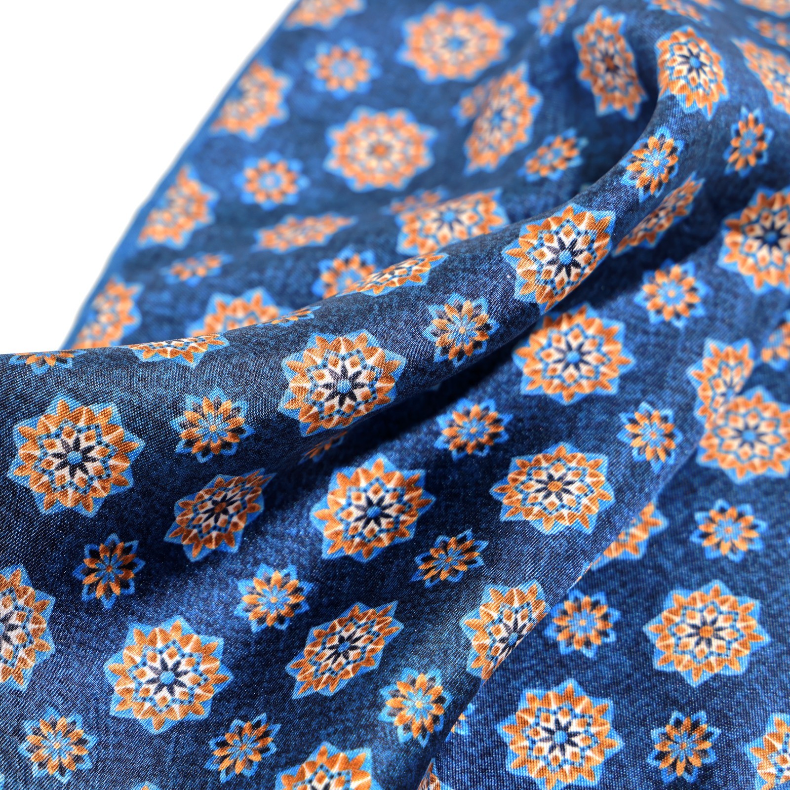 Men’s 100% Silk Blue Geometric Floral Pocket Square Scarf Hand Rolled Gift 11.8″