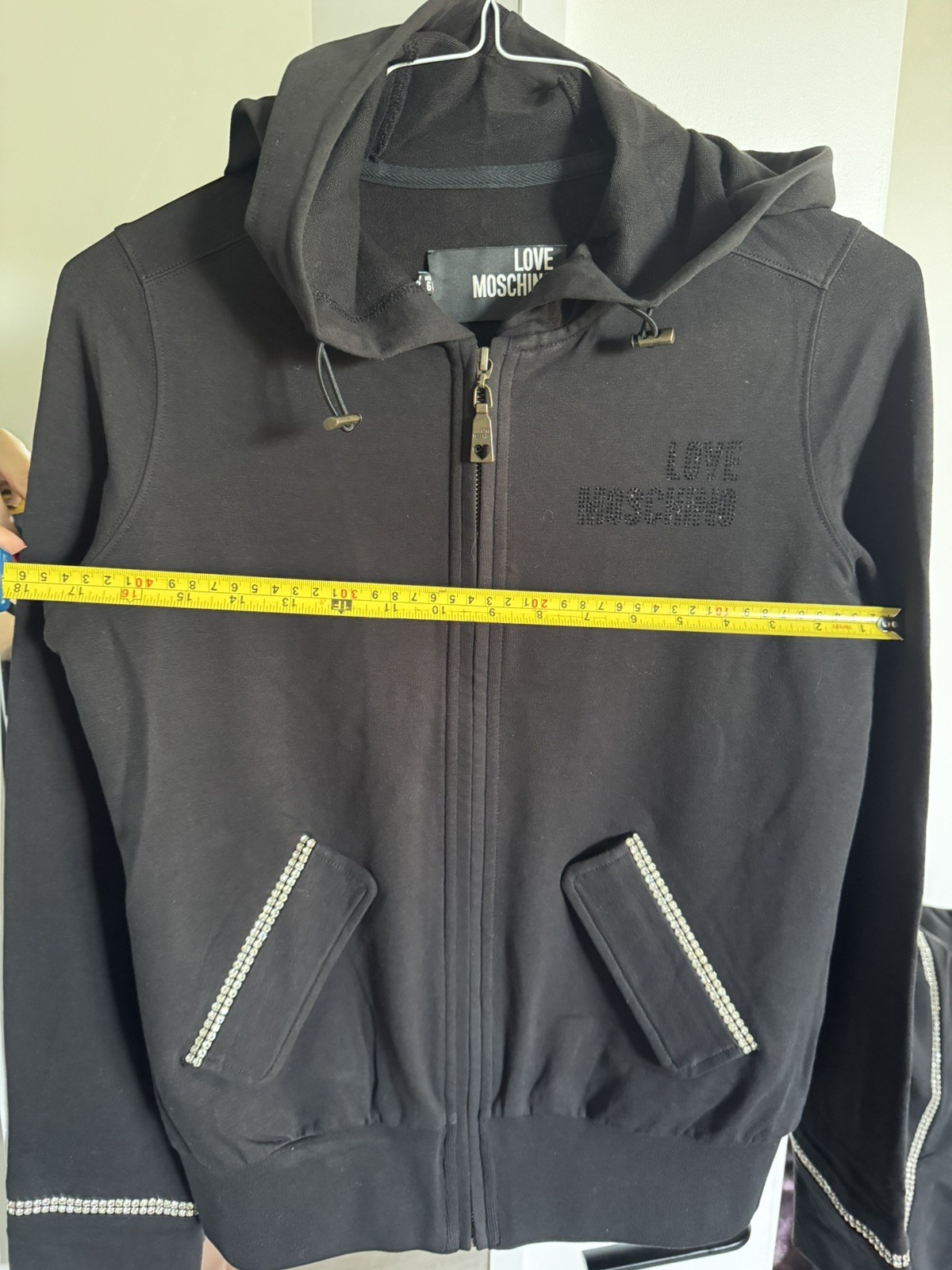 Black Love Moschino bedazzled branded tracksuit lounge set