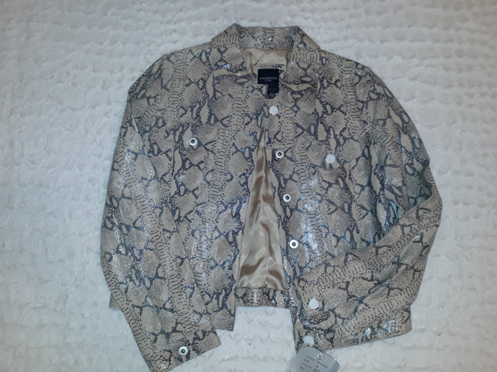 Colebrook Women’s Snakeskin Print Collared Button-Front Short Jacket Size S