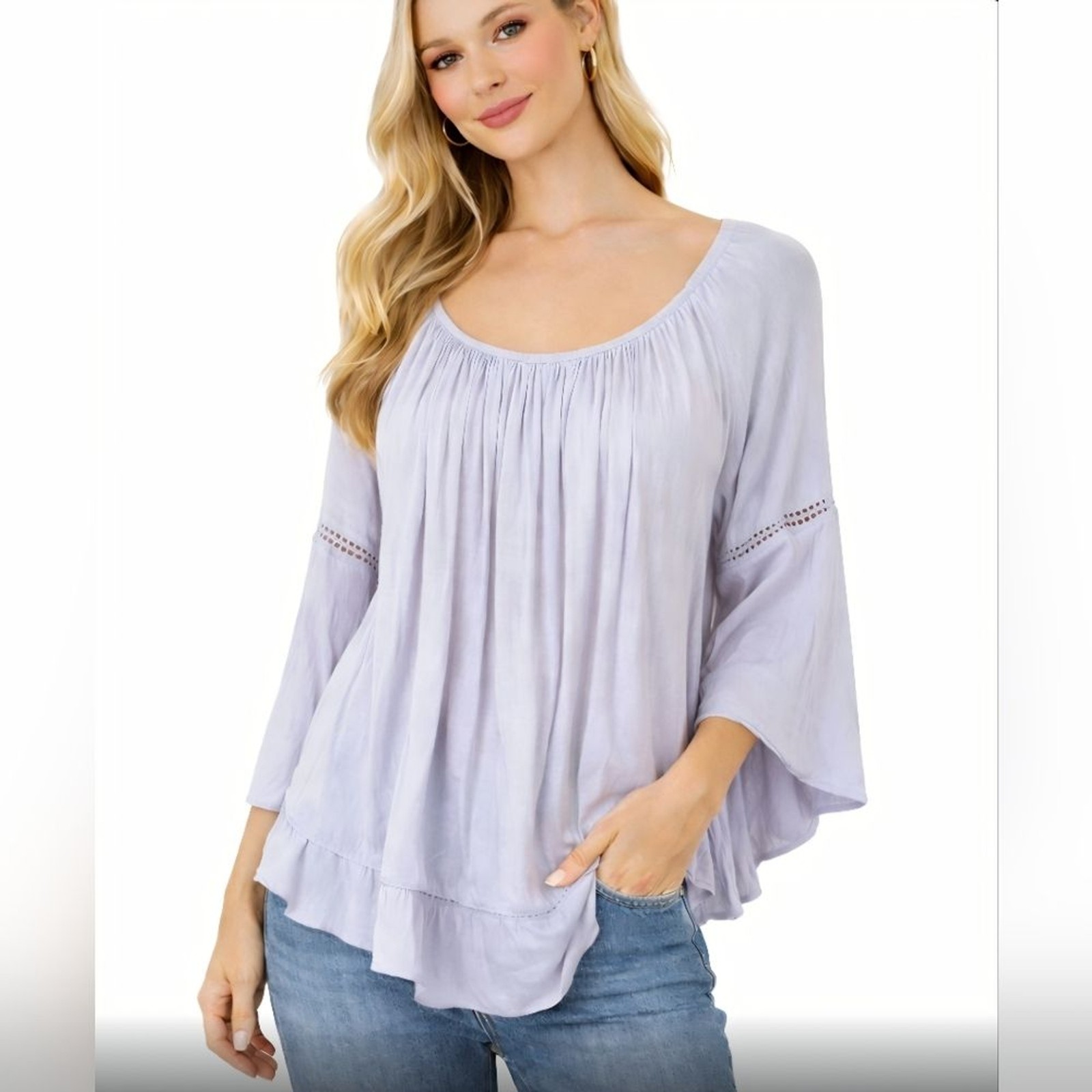 Xhilaration Size 2X Boho Blue Gray Crinkled Gauzy Off The Shoulder Ruffle Blouse