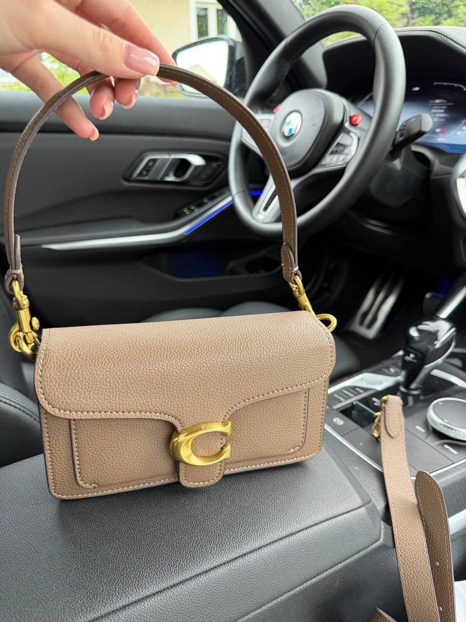 Coach Tabby Leather Shoulder Crossbody Bag Taupe Gold Hardware