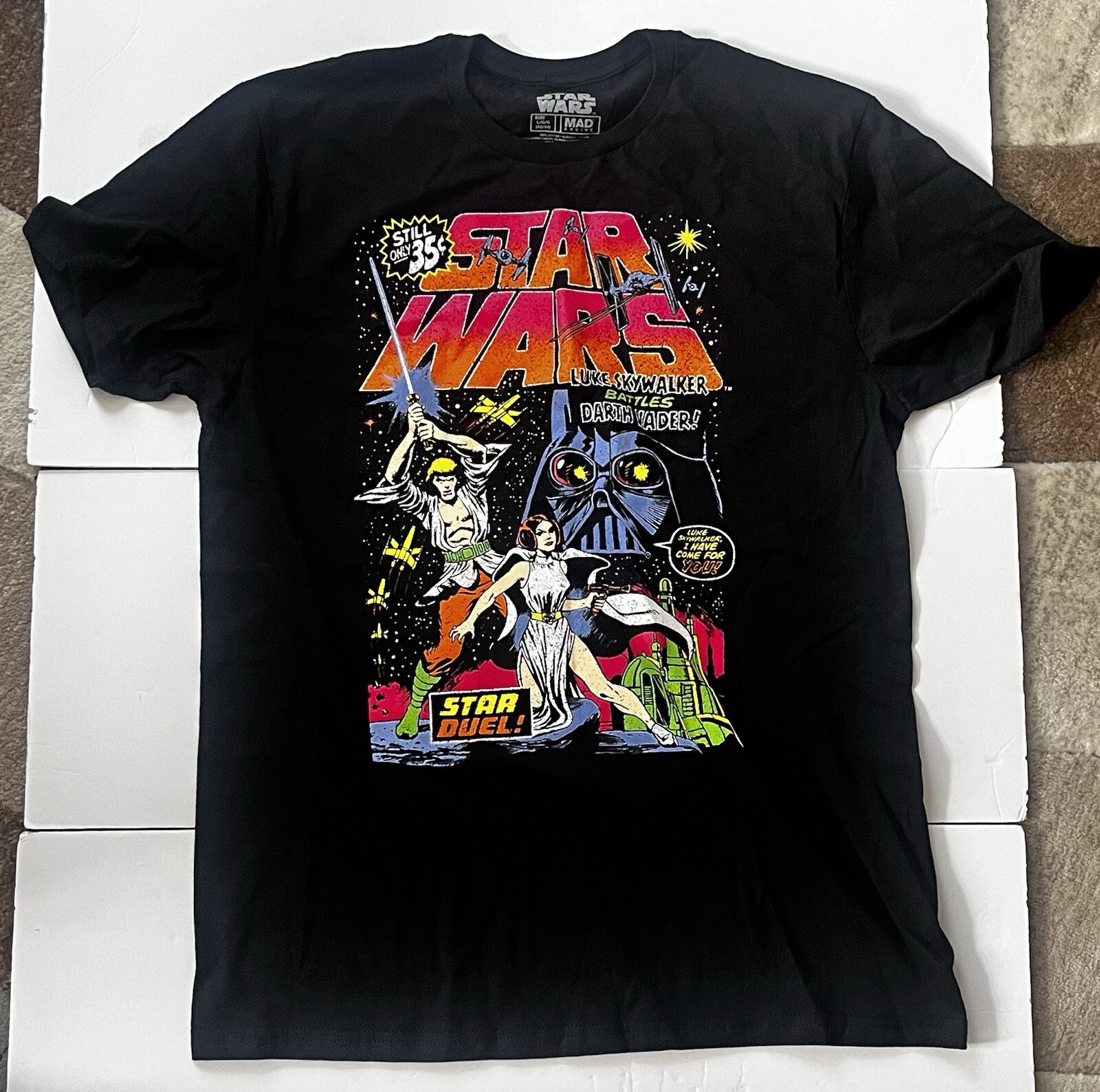 New Mens Mad Engine Star Wars Star Duel Graphic T-Shirt Sz L NWT Cotton Black