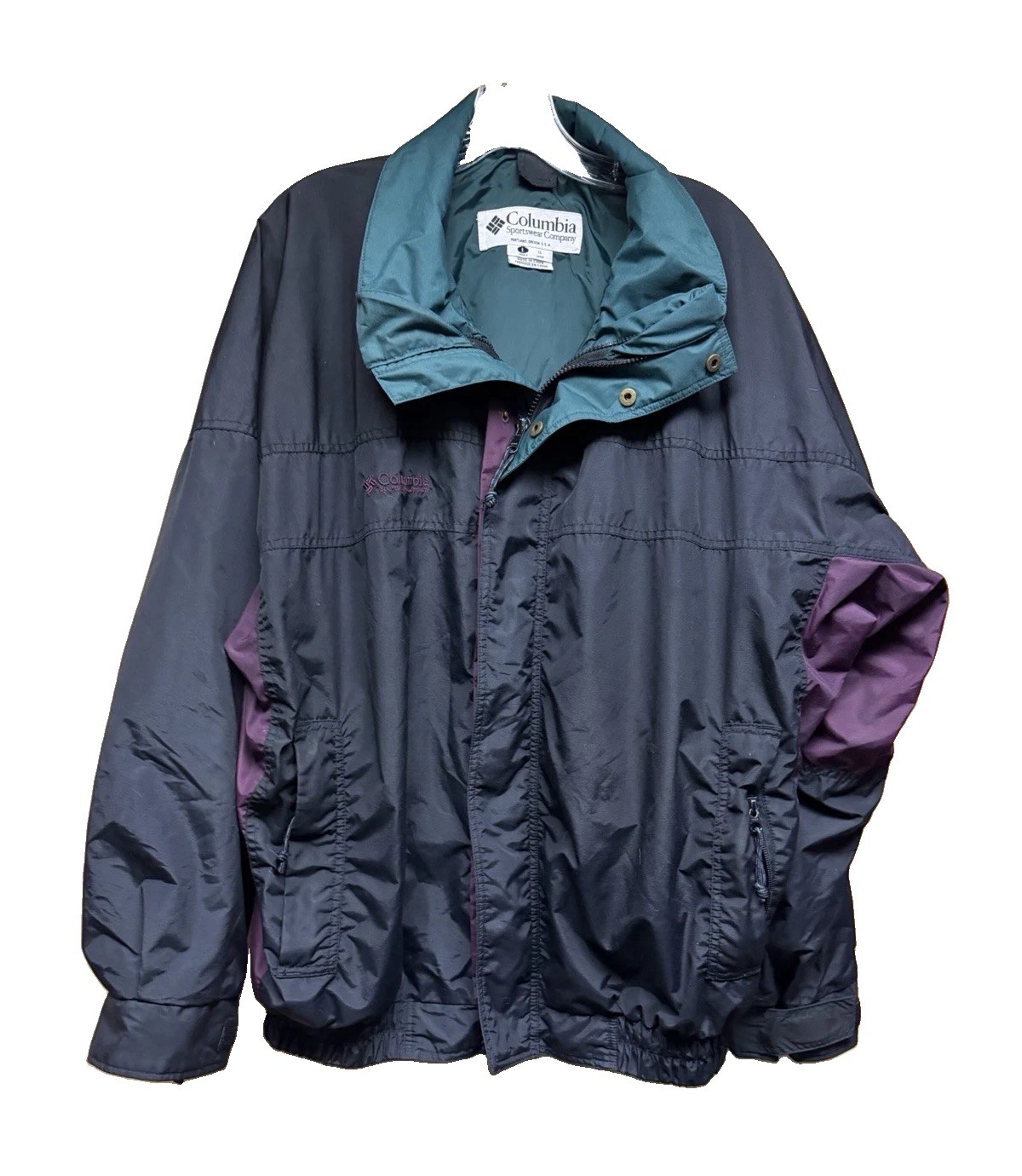 Columbia Men’s L Colorblock Full Zip Lined Jacket w/ Pockets Blue Teal Purple