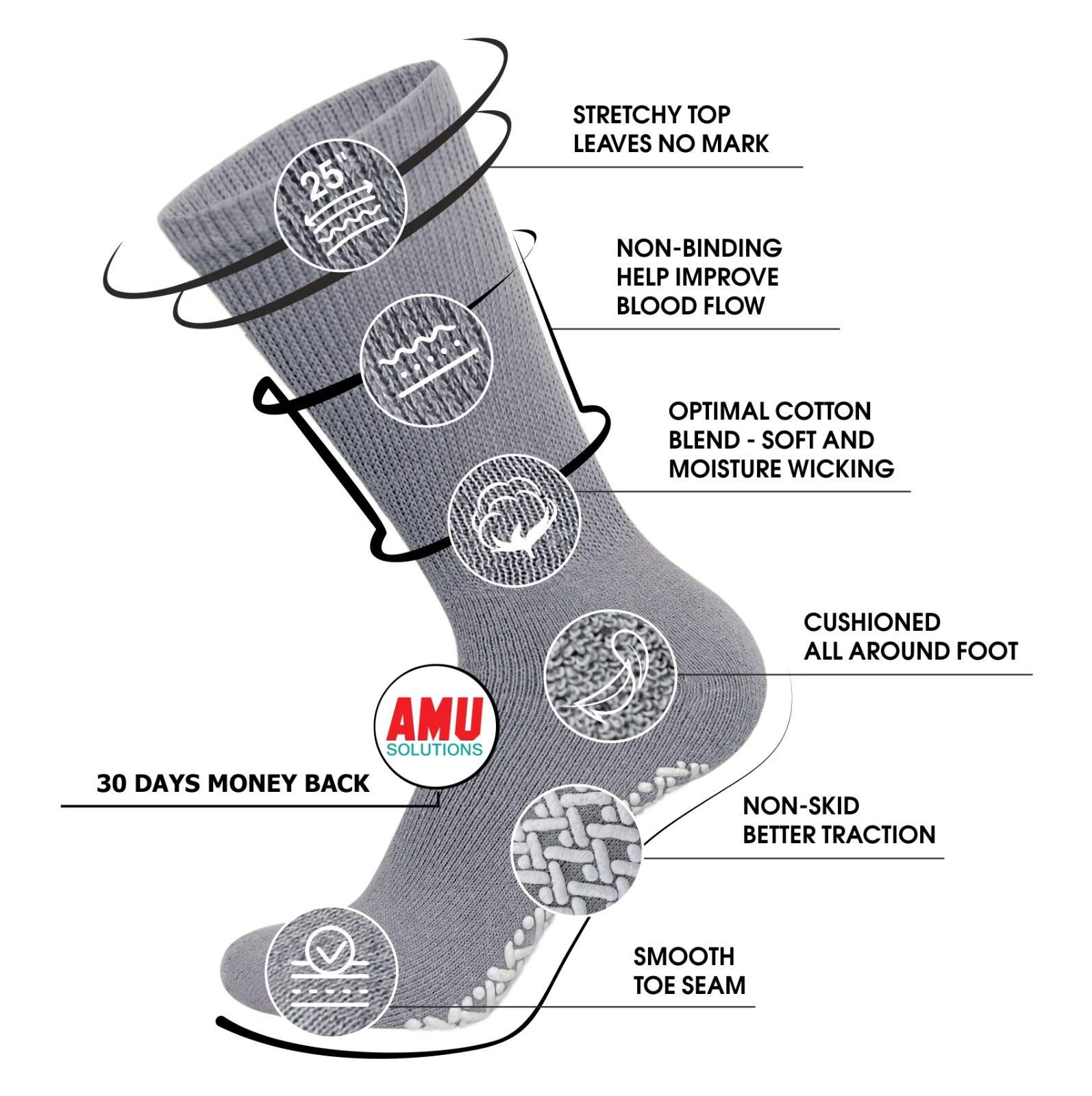 6 Pairs Non-Binding Loose 3XL Crew Sock Non-Slip Diabetic Socks for Men & Women