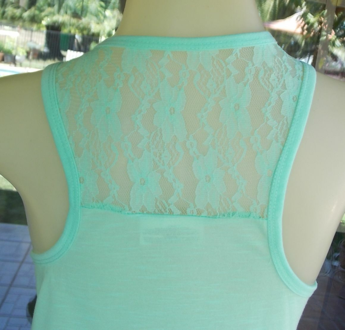 Lace Back Racerback Green Tank Top Sz. L 40″ Bust