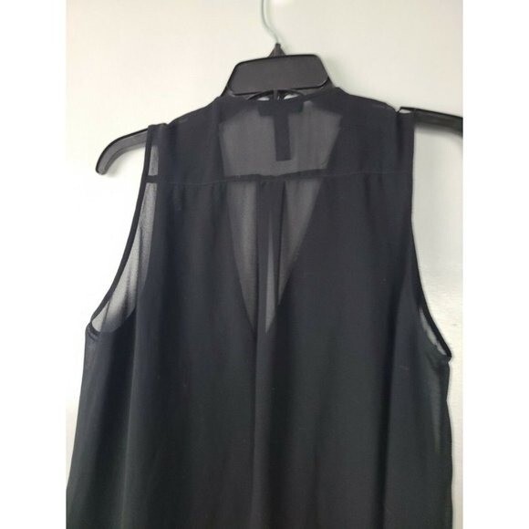 AQUA Womens Sleeveless Beaded Top Large Black Chiffon Glam Whimsygoth