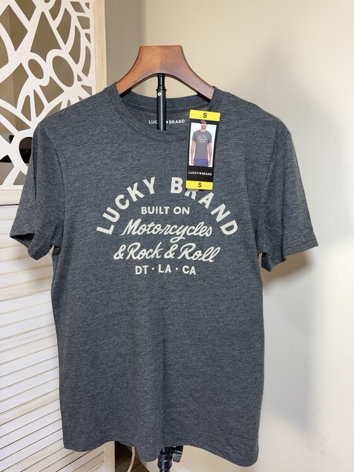 Lucky Brand Men’s S Gray Graphic Print Knit Crew Neck Short Sleeve T-Shirt