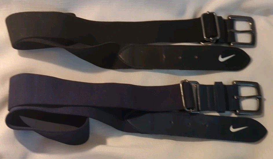 2x NIKE Adjustable 1.5″ Sports-Casual Elastic Belts w/Logo, Black & Navy Blue