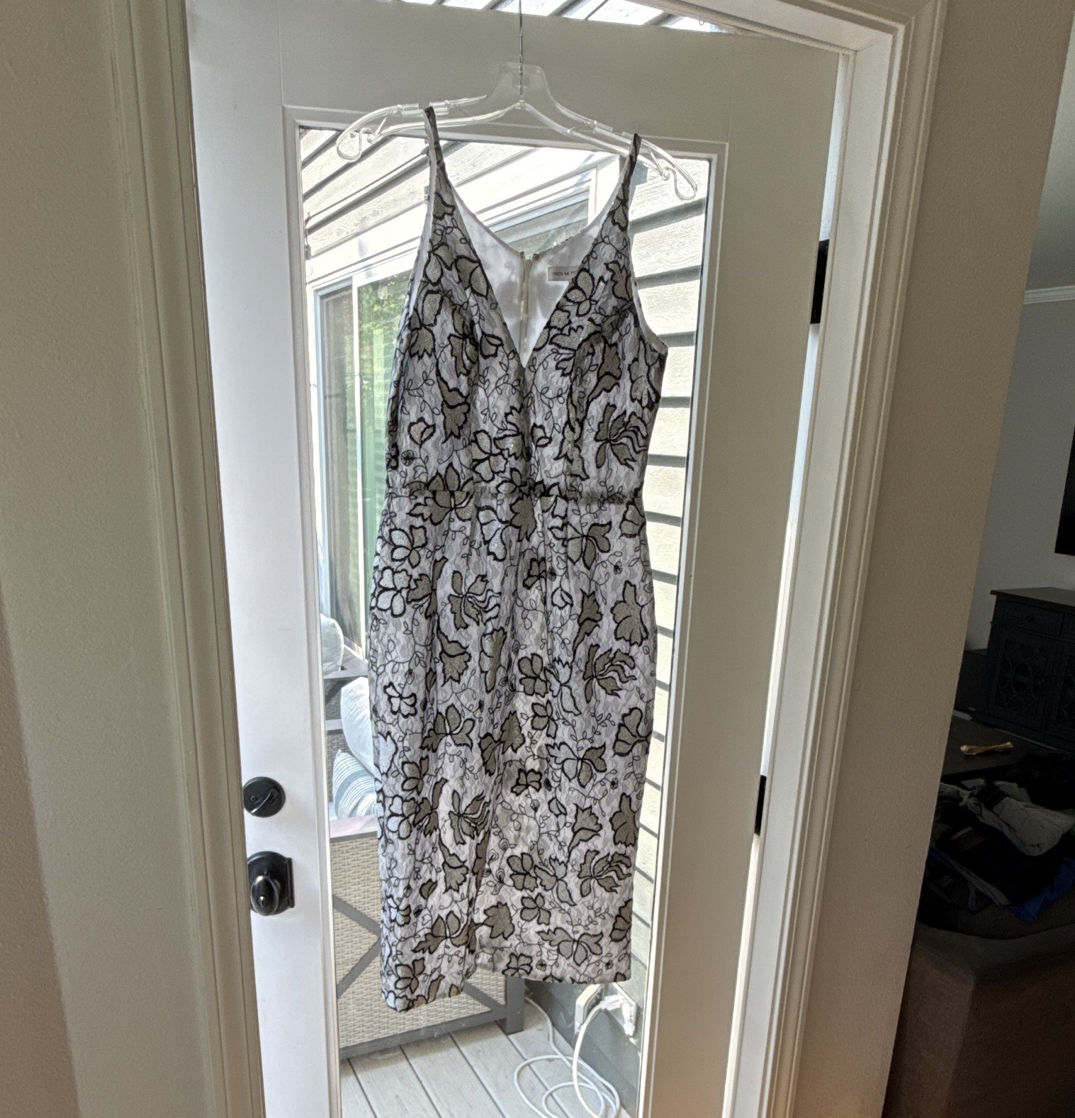 Dress the Population Slip Midi Dress M Black/White Floral Lace Sequin V-Neck